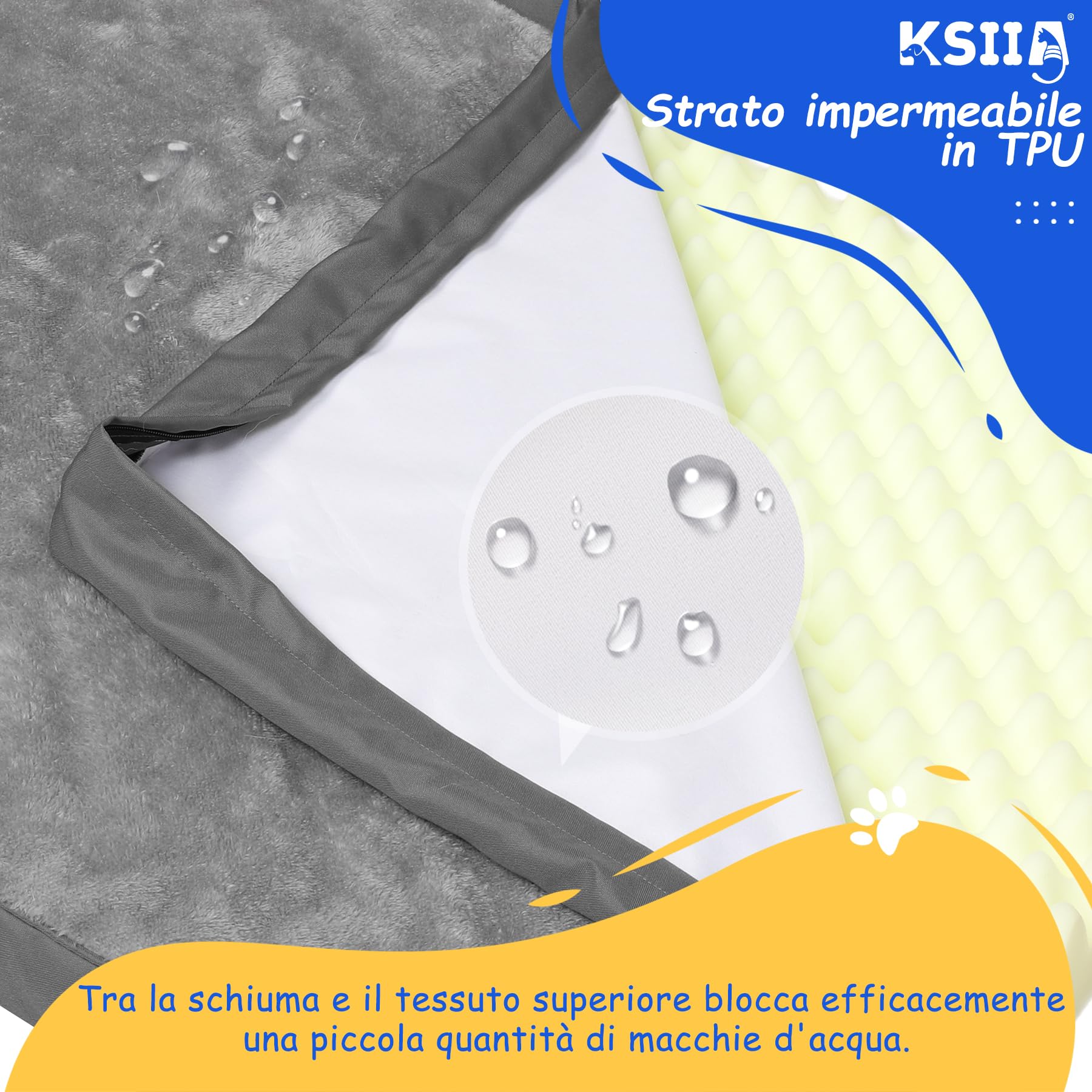 KSIIA Cuscino per Cani Taglia Grande, XXL, Sfoderabile e Lavabile, Ortopedico Foam Lettino per Cani, Base Antiscivolo, Lavabile in Lavatrice, Materassino Cane, Grigio, 120x75x9cm