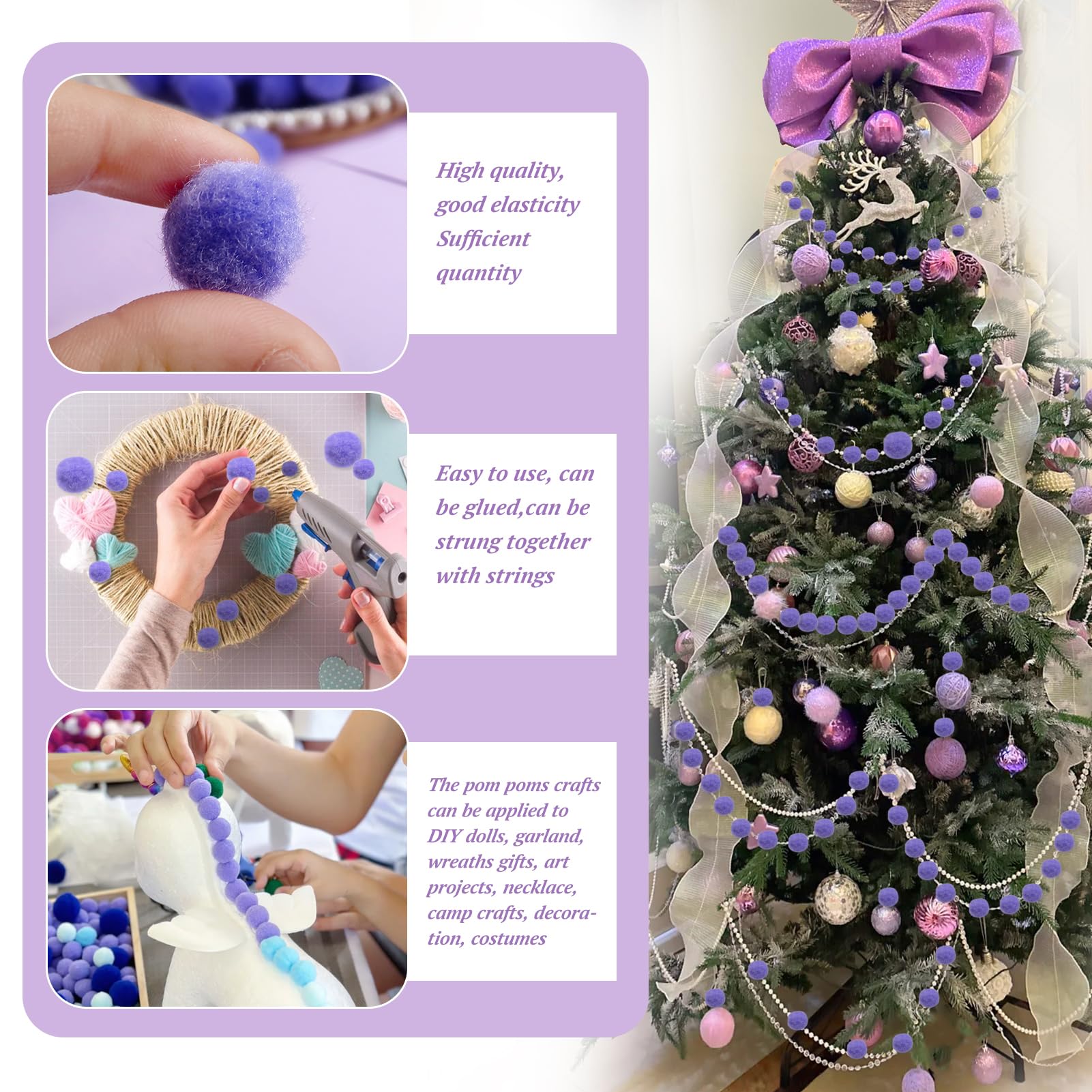TOAOB 300 pcs Purple Pom Poms 20 mm Fluffy Pom Poms Fuzzy Pompoms Balls for DIY Crafts Decorations, 20mm - Image 3