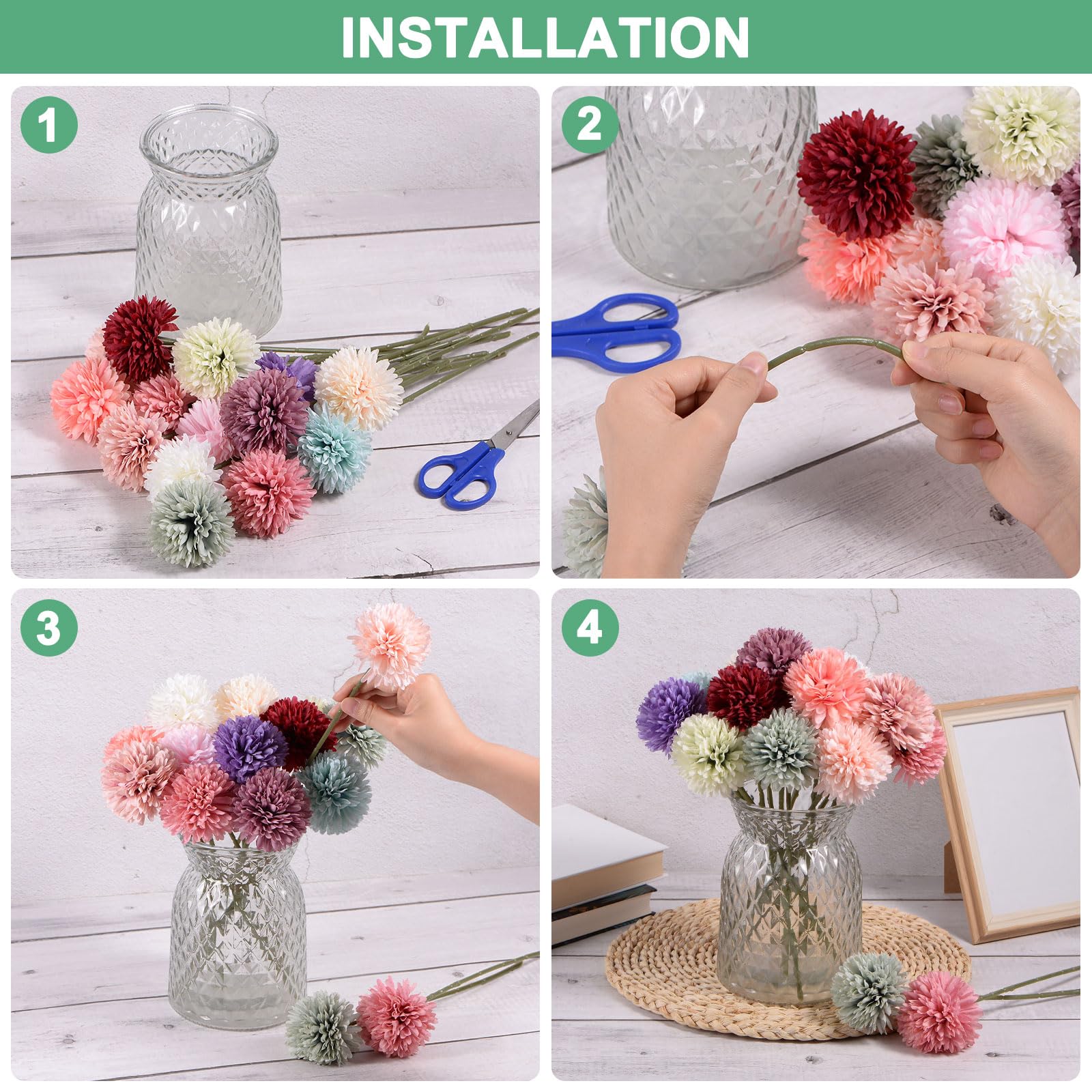 M METERXITY 12-Pack Artificial Chrysanthemum Ball Flowers - Image 4
