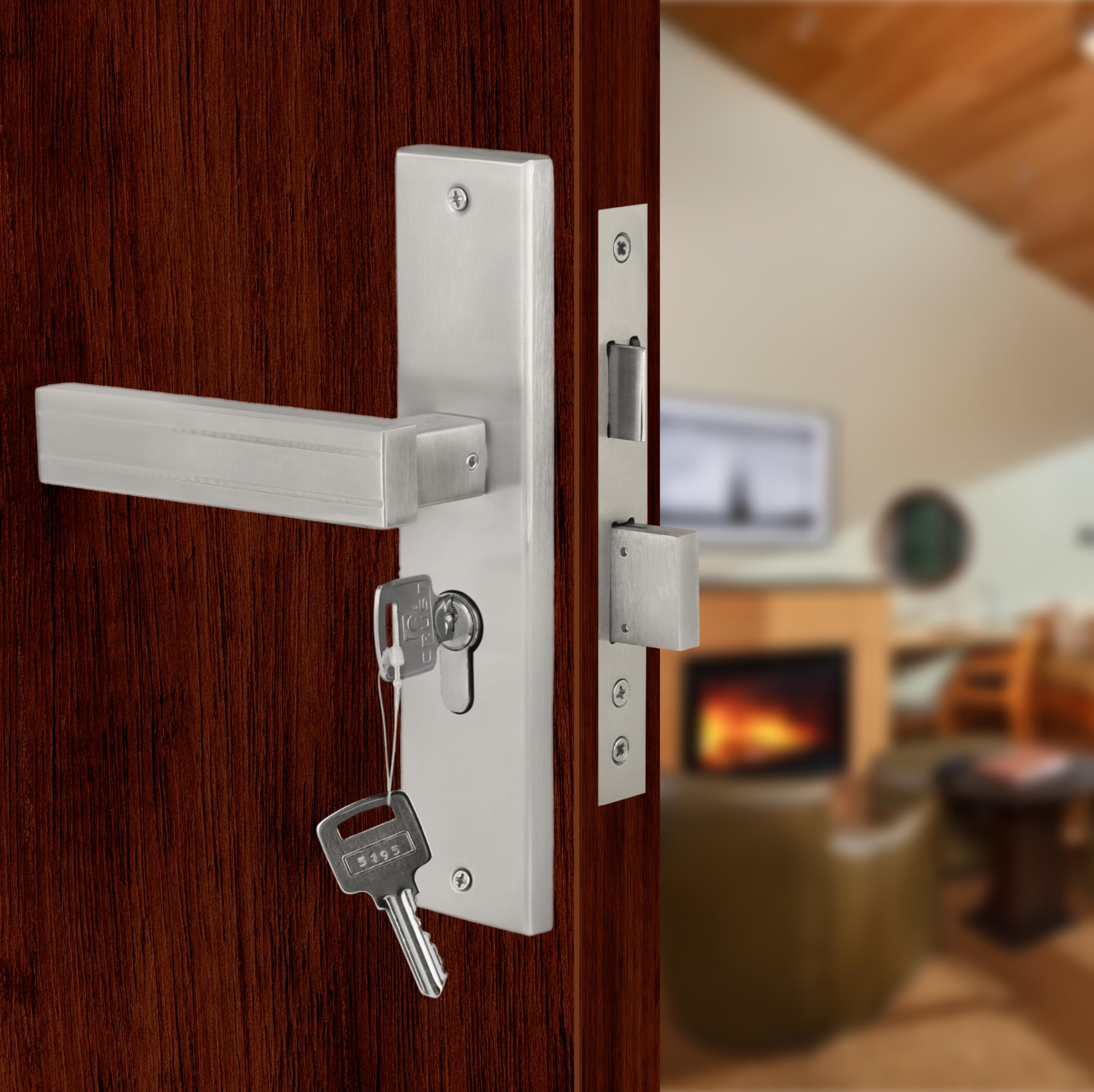 Blue Space Premium 8" Cylindrical Mortise Door Lock Handle Set with Brass Lock Body and One Side Key 60mm Cylinder Set with 3 Computer Keys (LB10001, Matt Satin) — Amazon image 9