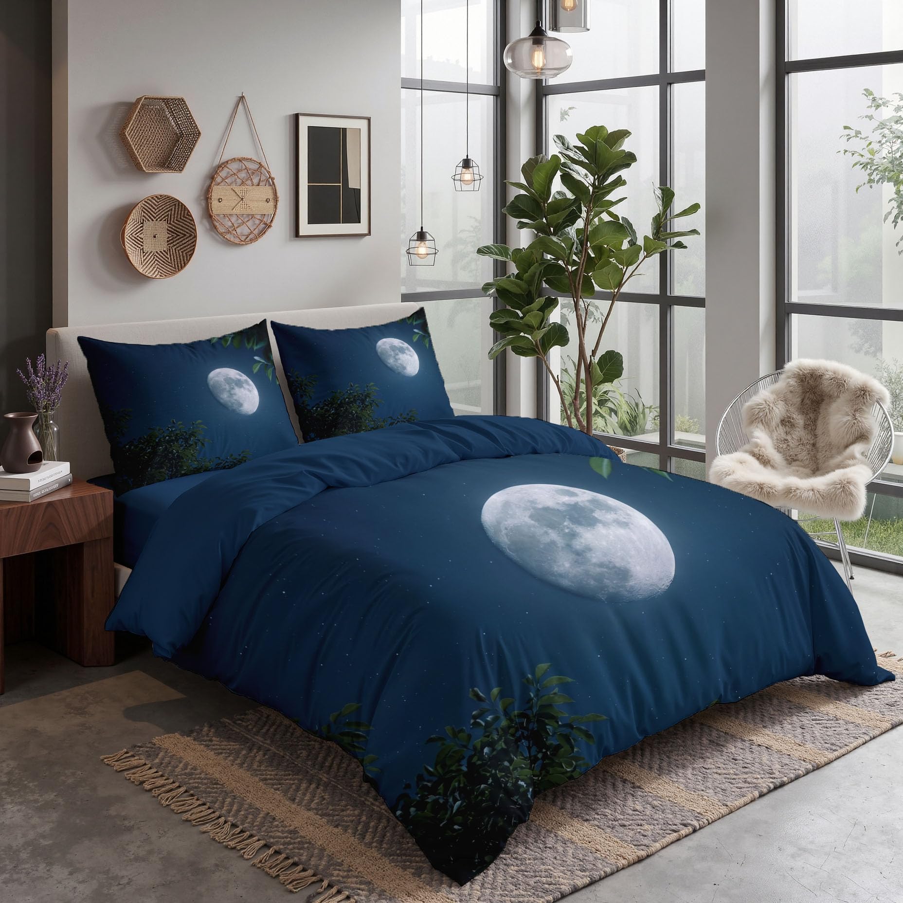 Housse de couette lune sur une branche pour une nuit étoilée calme