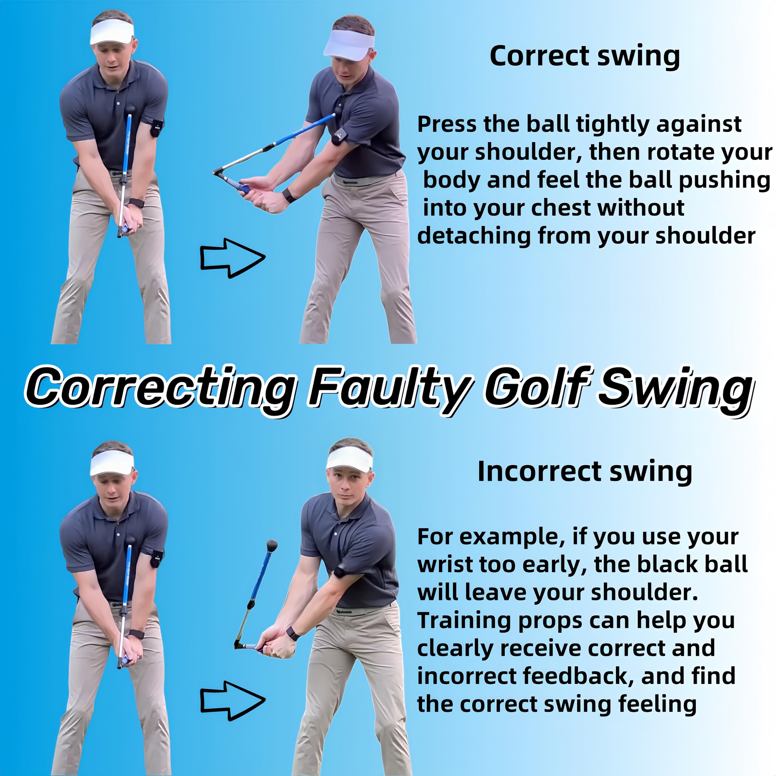 Golf Swing Trainer, Portable Collapsible Trainer, Improve Swing Posture, Golf Grip Trainer, Essential Swing Posture Corrector for Beginners (Right Hand Grip(Black))