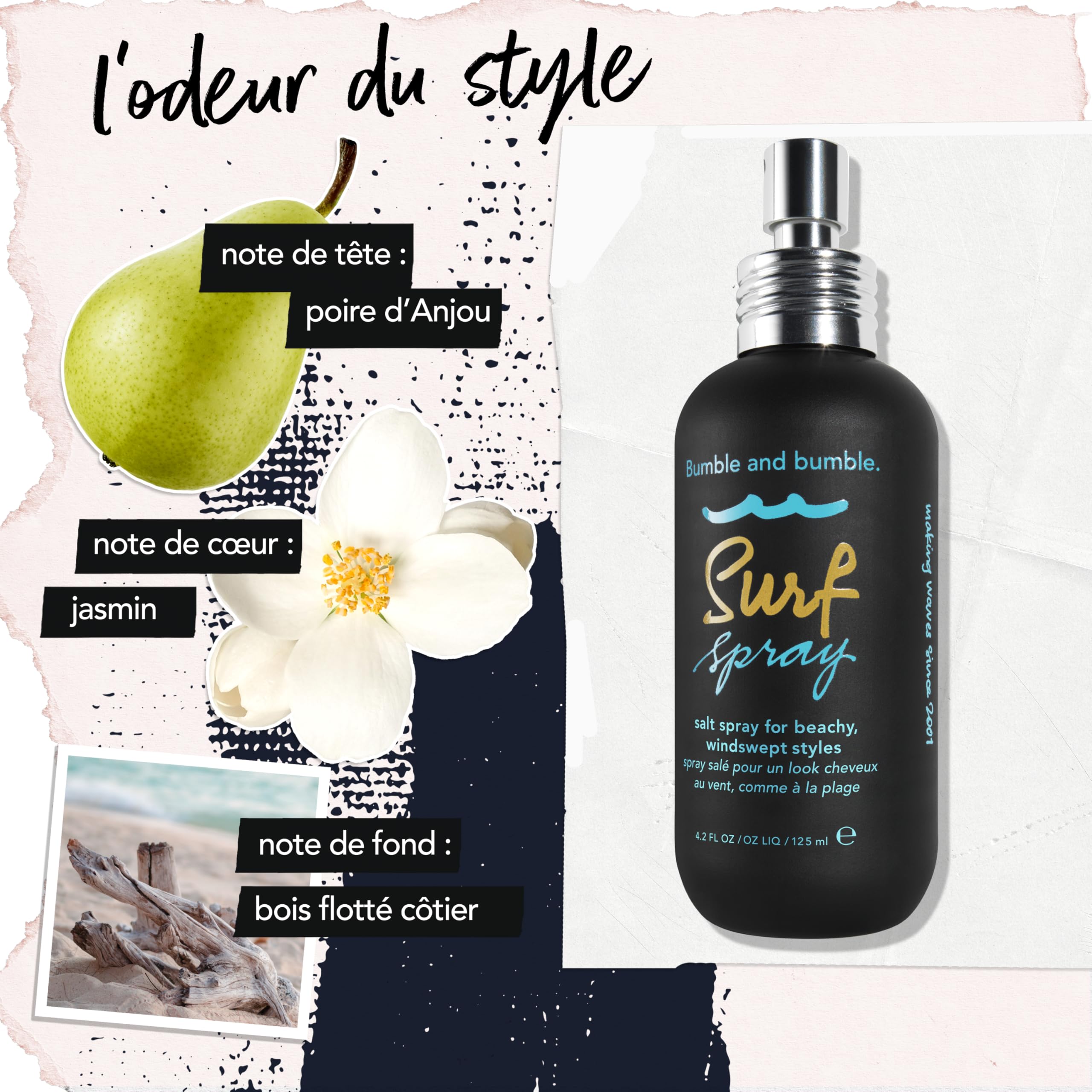 Bumble and bumble. Surf Spray salé effet retour de plage | Volumateur & Texturisant | Apporte volume, texture aux cheveux + Fini mat | Cheveux ondulés, lisses