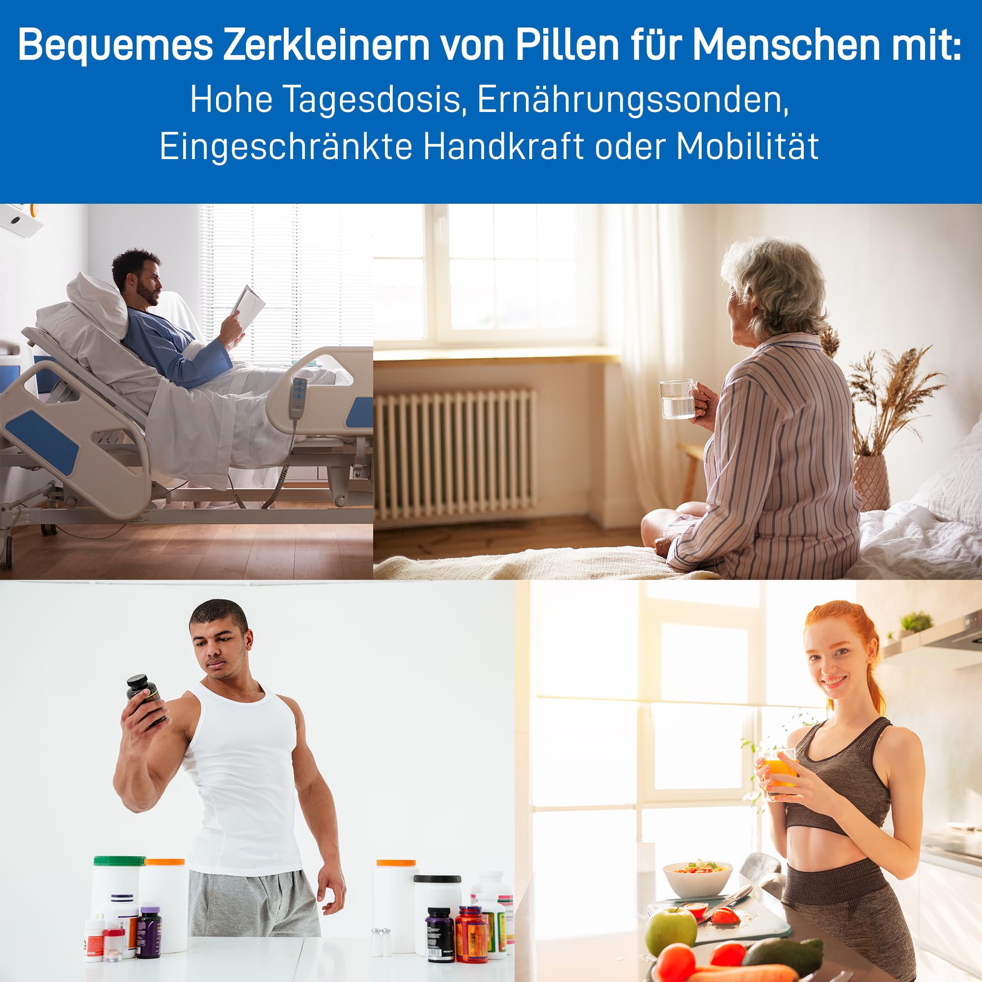 Elektronischer Pillen-Mörser - Feines Pulver Elektronischer Pulverisierer für kleine und große Medikamenten - Mit Pillen Organizer, Bürste, Löffel, Tuch und Edelstahlklingen von Pill Mill
