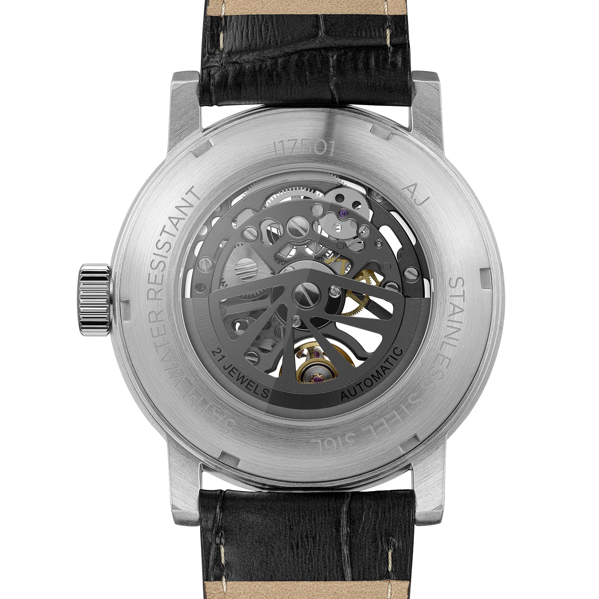 Ingersoll The Guy I17501 męski automatyczny zegarek 44 mm z szarą tarczą i czarnym skórzanym paskiem