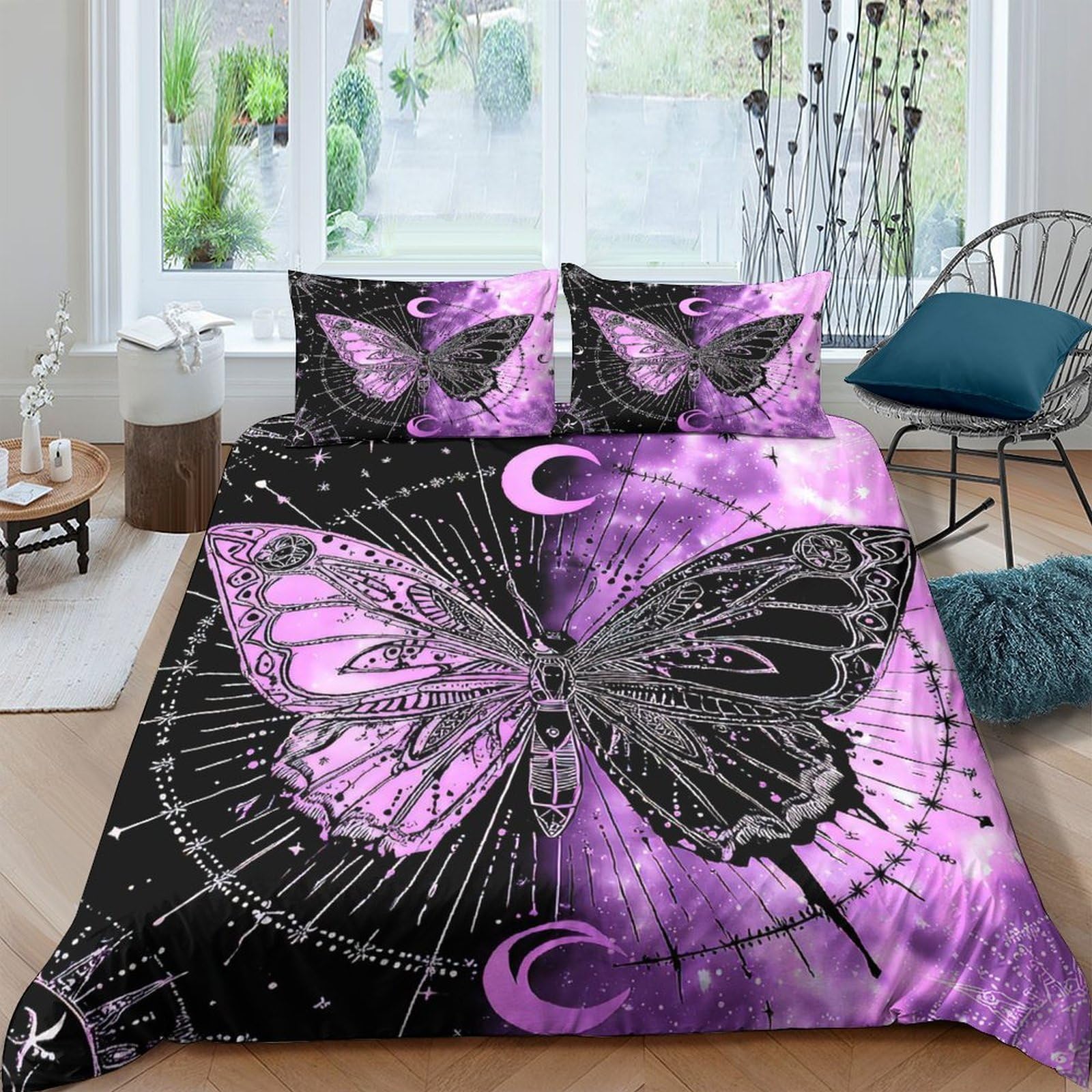Ctjqhvkz Style-7 3D Printed Purple Butterfly Fitted Sheet Microfiber Soft Breathable Moon Pattern Mattress Cover For Bedroom Dorm Decor Single（135X200cm）