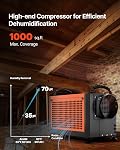 VEVOR Déshumidificateur commercial 70 pintes avec tuyau de drainage, déshumidificateurs portables pour sous-sol, salle de stockage, industriel, dégivrage/drainage automatique, acier galvanisé robuste, LED indicatif