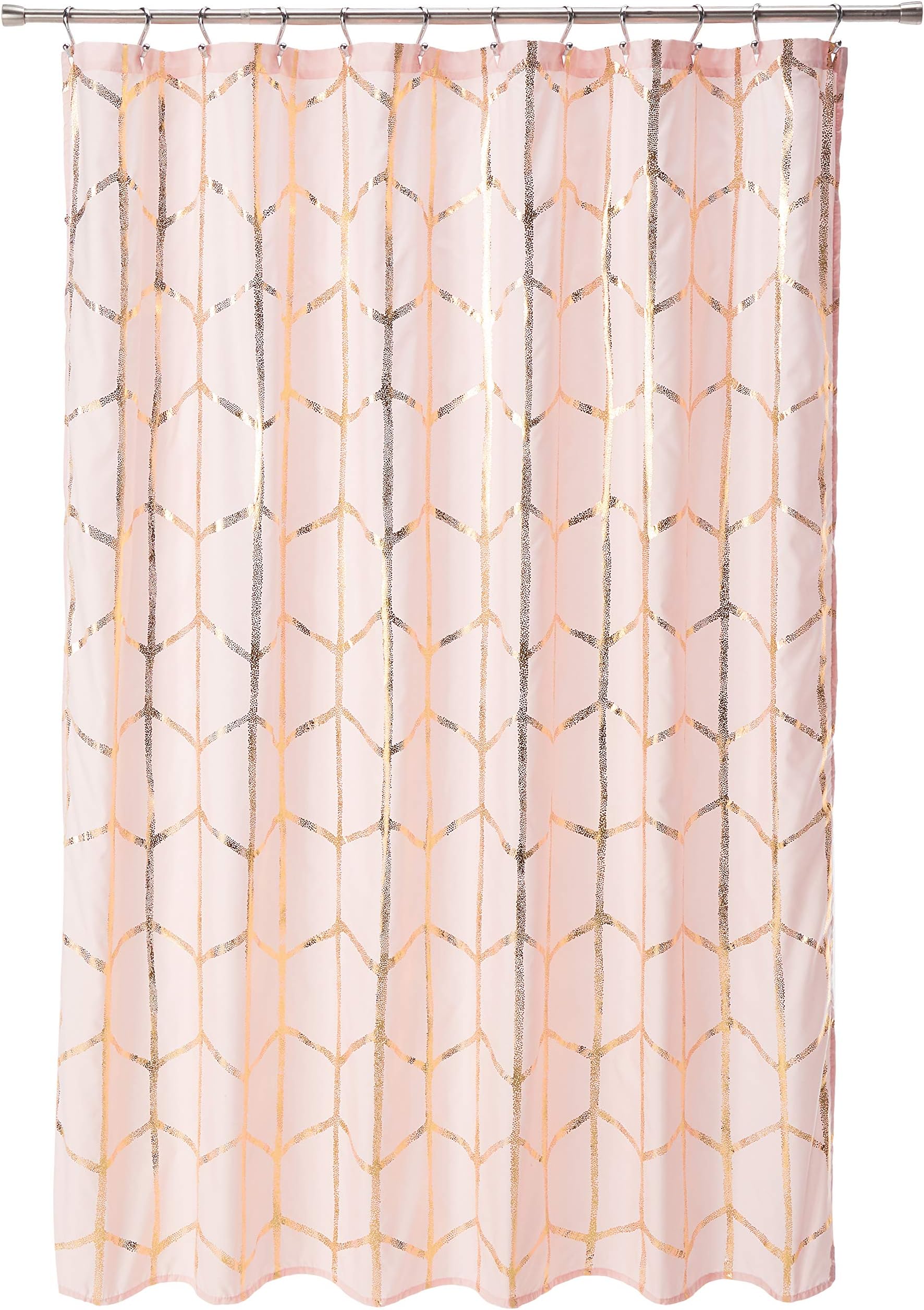 Intelligent Design Raina Shower Curtain Printed Geometric Metallic Machine Washable Modern Home Bathroom Decorations, 72 in x 72 in, Blush
