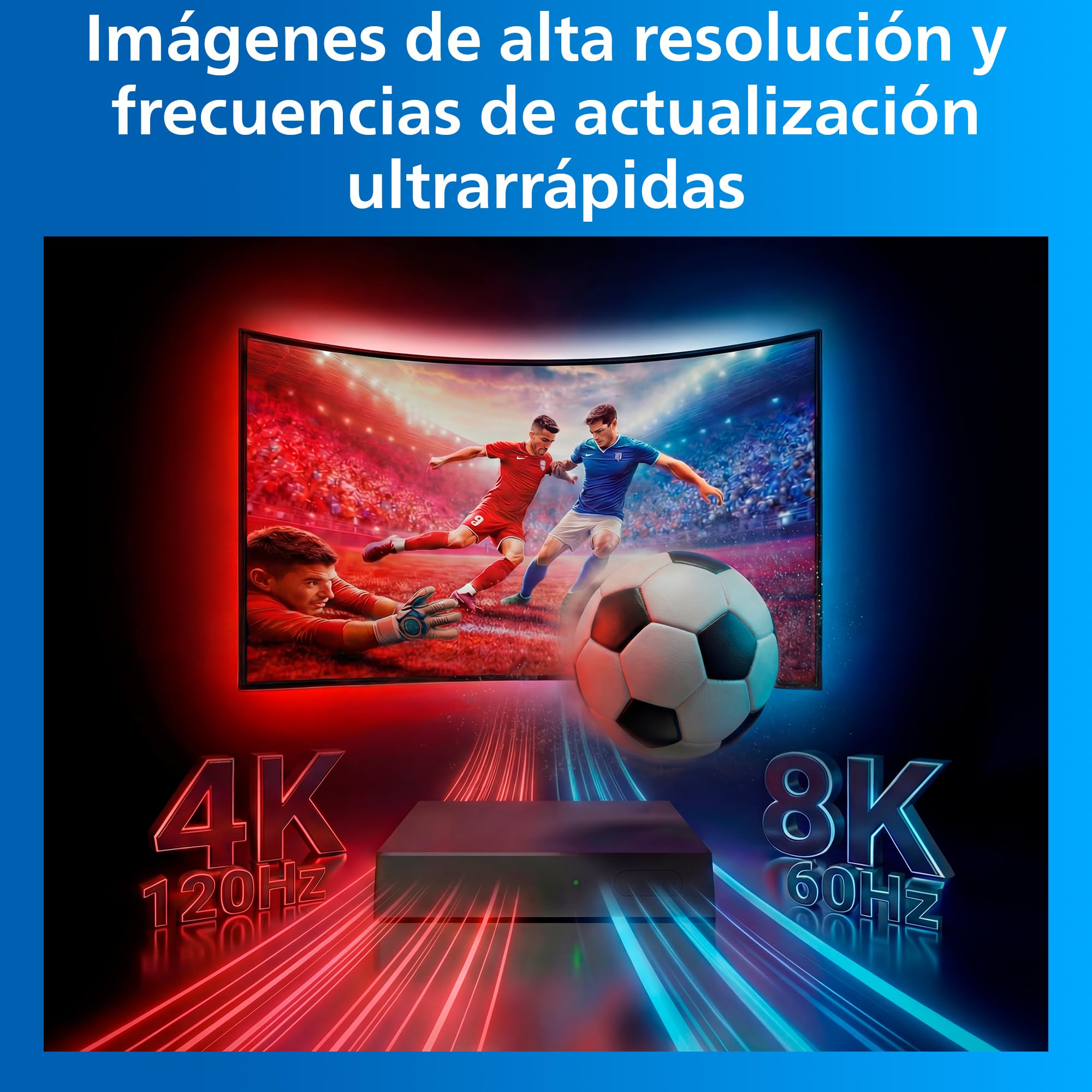 Philips Smart Lighting Sync Box HDMI 2.1 8K, Retroiluminación TV 55"-65", Tira LED RGBIC, Actualización Ultrarrápida, Luz Personalizable, Fácil de Instalar, TV, Cine, Juegos, Requiere Entrada HDMI