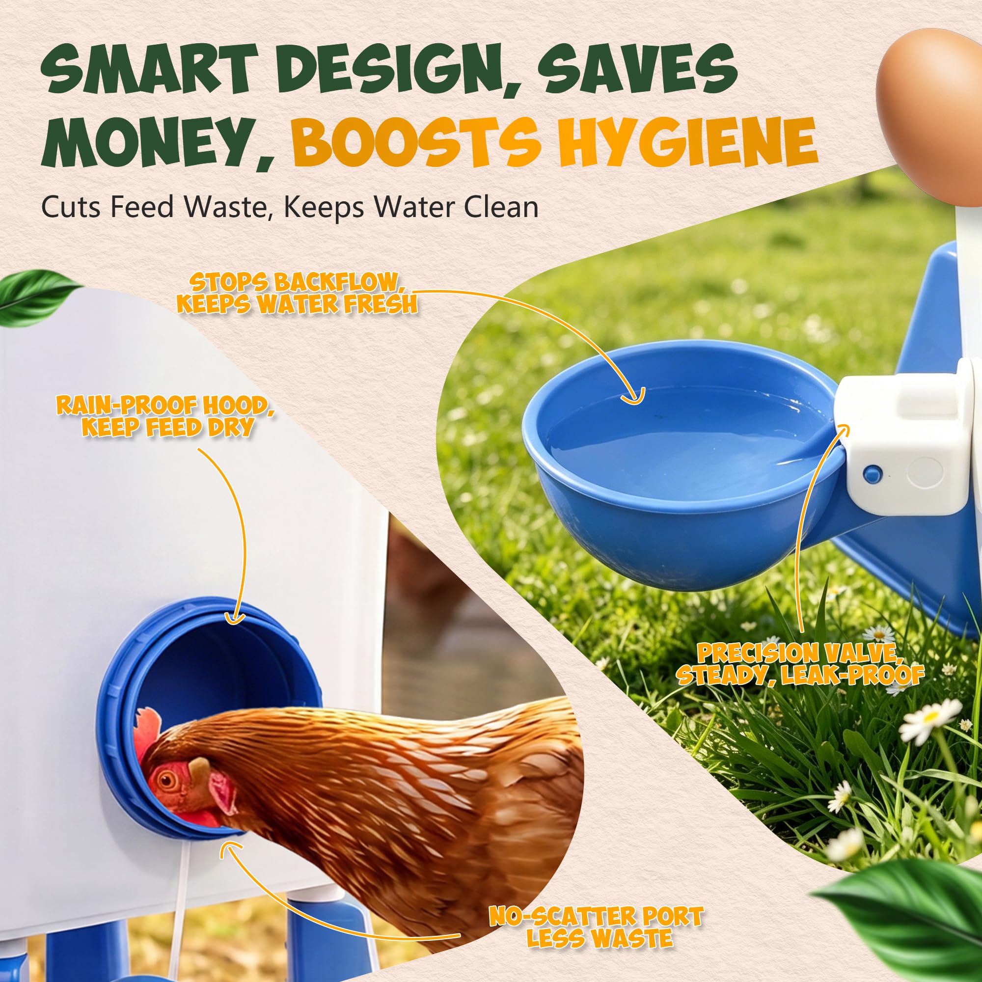 Lilyang Juego de comedero y bebedero grande de 5 galones, alimentador automático sin residuos, dispensador de agua elevado con patas, puertos antiderrames y tazas a prueba de fugas, alimenta pollos y