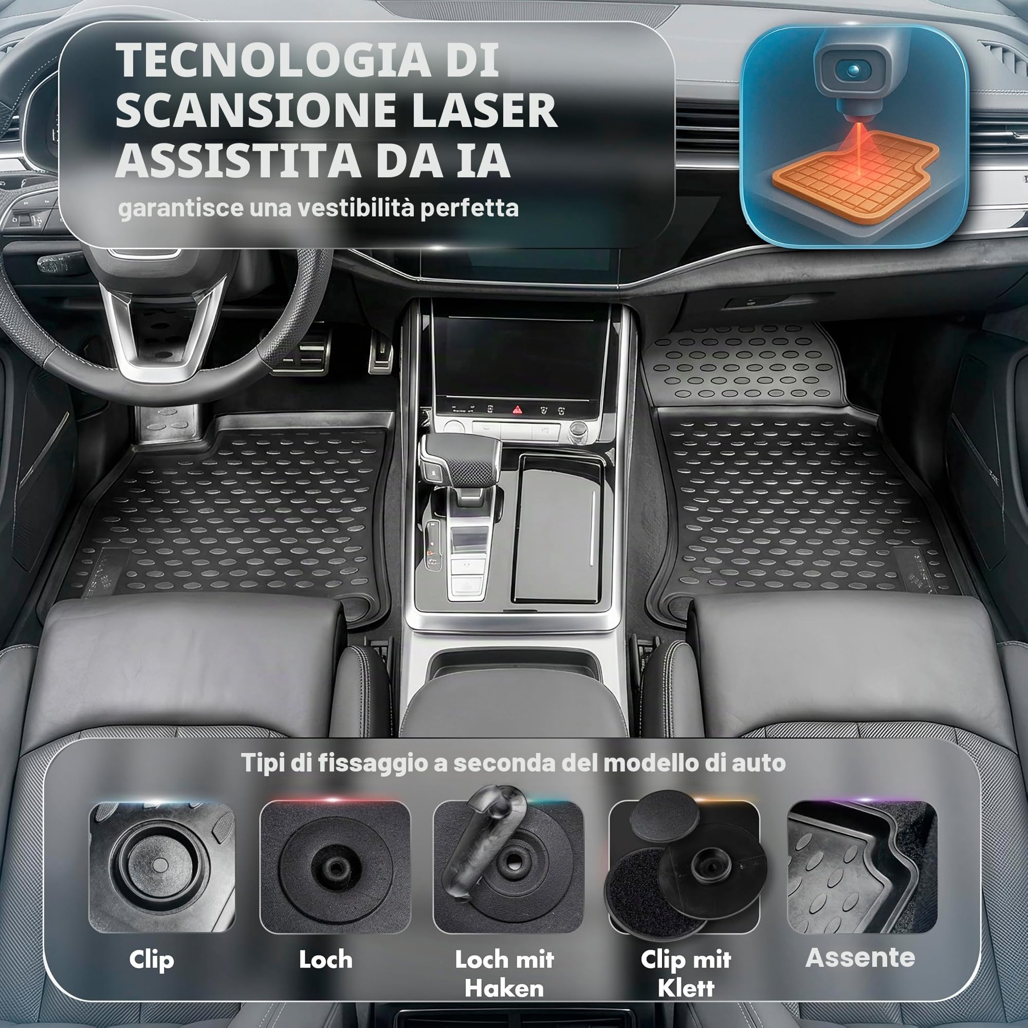 WALSER Tappetini in gomma per auto XTR su misura compatibile con VW Multivan T6.1 2019-2024