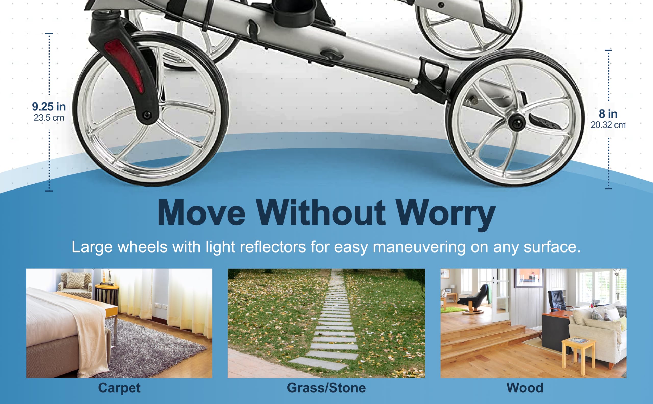 Lumex Gaitster Walker vertical con almohadillas de antebrazo, ruedas grandes de 9 pulgadas y asiento acolchado, grafito