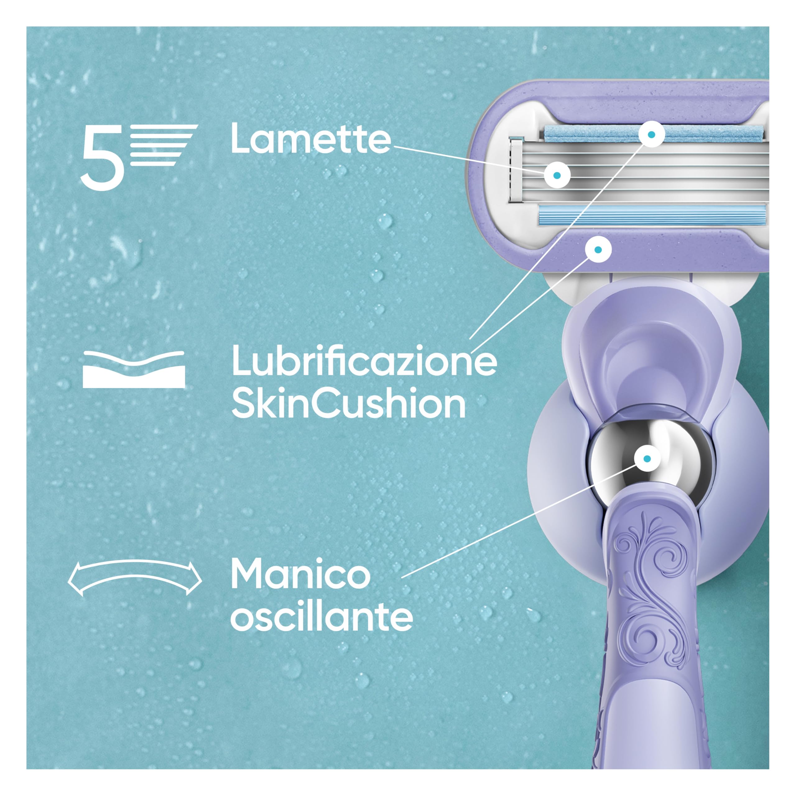 Gillette Venus Deluxe Rasoio Donna Smooth Swirl, 1 Manico e 9 Lamette donna di Ricambio (da 5 Lame), con Tecnologia FlexiBall, Rasatura Ottimale, idea regalo