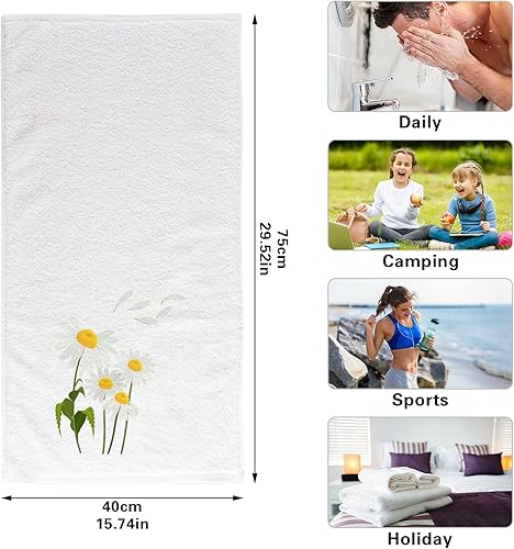 Miniatura 3 de Juego de 2 toallas de algodón suave para lavado facial, diseño de margaritas amarillas y blancas, para gimnasio, baño, decoración para baño, 16 x 30