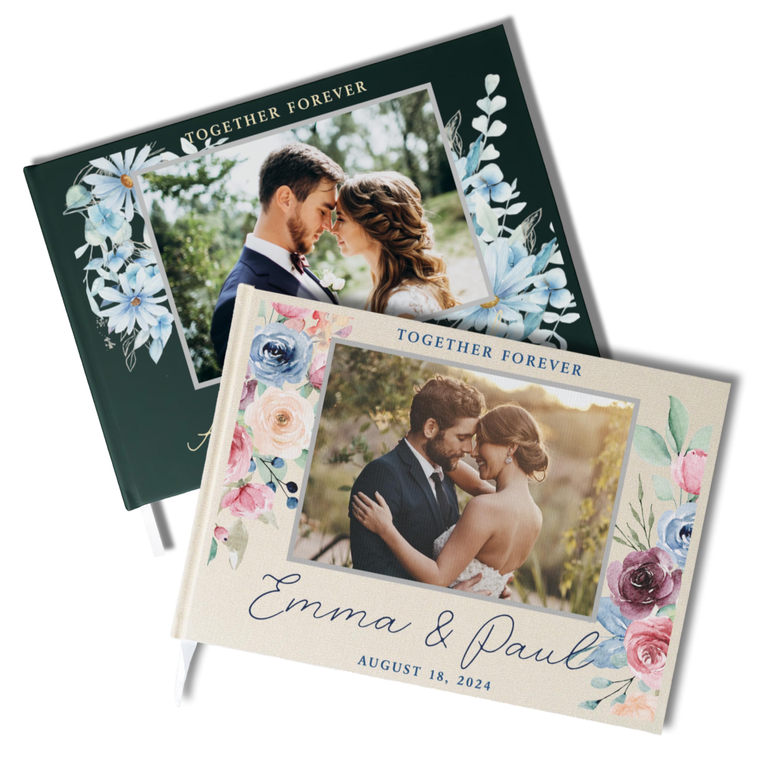 Wedding Guest Book Personalized with Bride and Groom Photo, Names, Date, Elegant Guest Book Weddings Reception, Guest Book with Photo on The Cover, Customized Signing, Registry Book for Visitors, D4