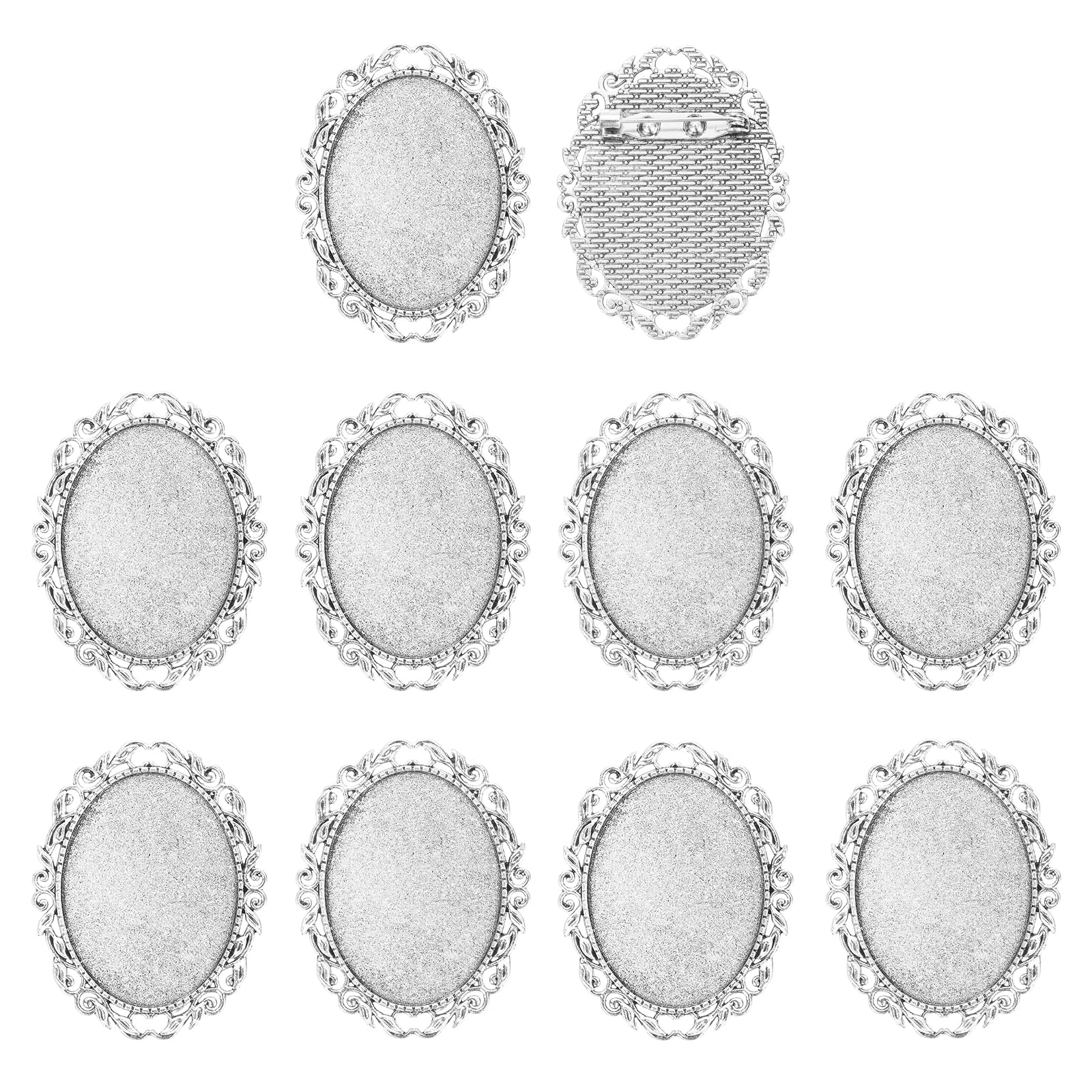 QUARKZMAN 10 Pezzi pavés Spilla, 40x30mm Vassoi per Gioielli in Lega Spille Ovali, Spille con Montatura Vintage per Creazione di Gioielli Pendenti Foto Artigianato, Stile Vintage, Argento