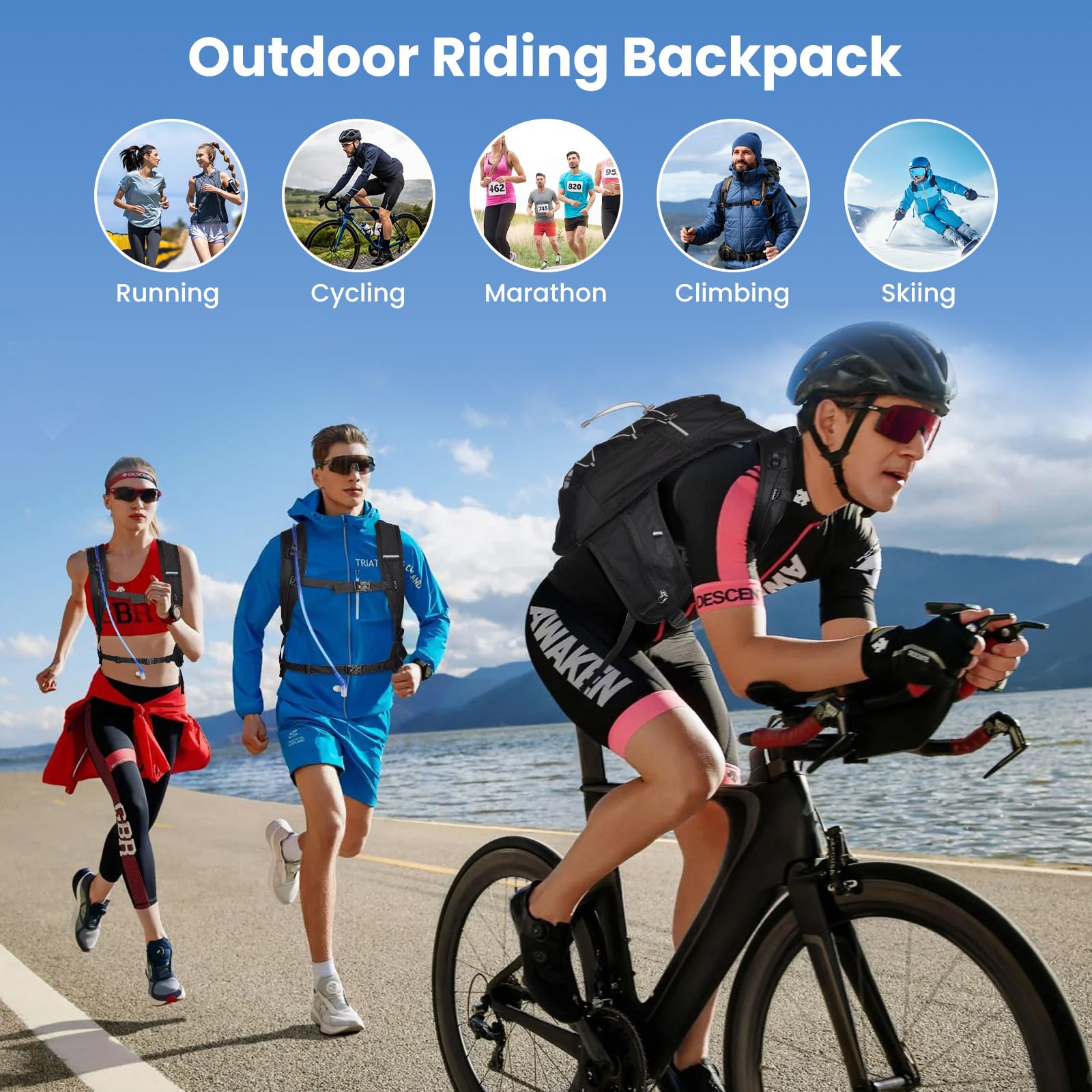 20L Zaino Bici Mountain Bike con Sacca Acqua 2l,Leggero Zainetto Idratazione pere Ciclismo,Zaino Idratazione Bici Mountain Bike,Impermeabile,Leggero,per Sci Corsa Bicicletta Moto Ciclismo Maratona