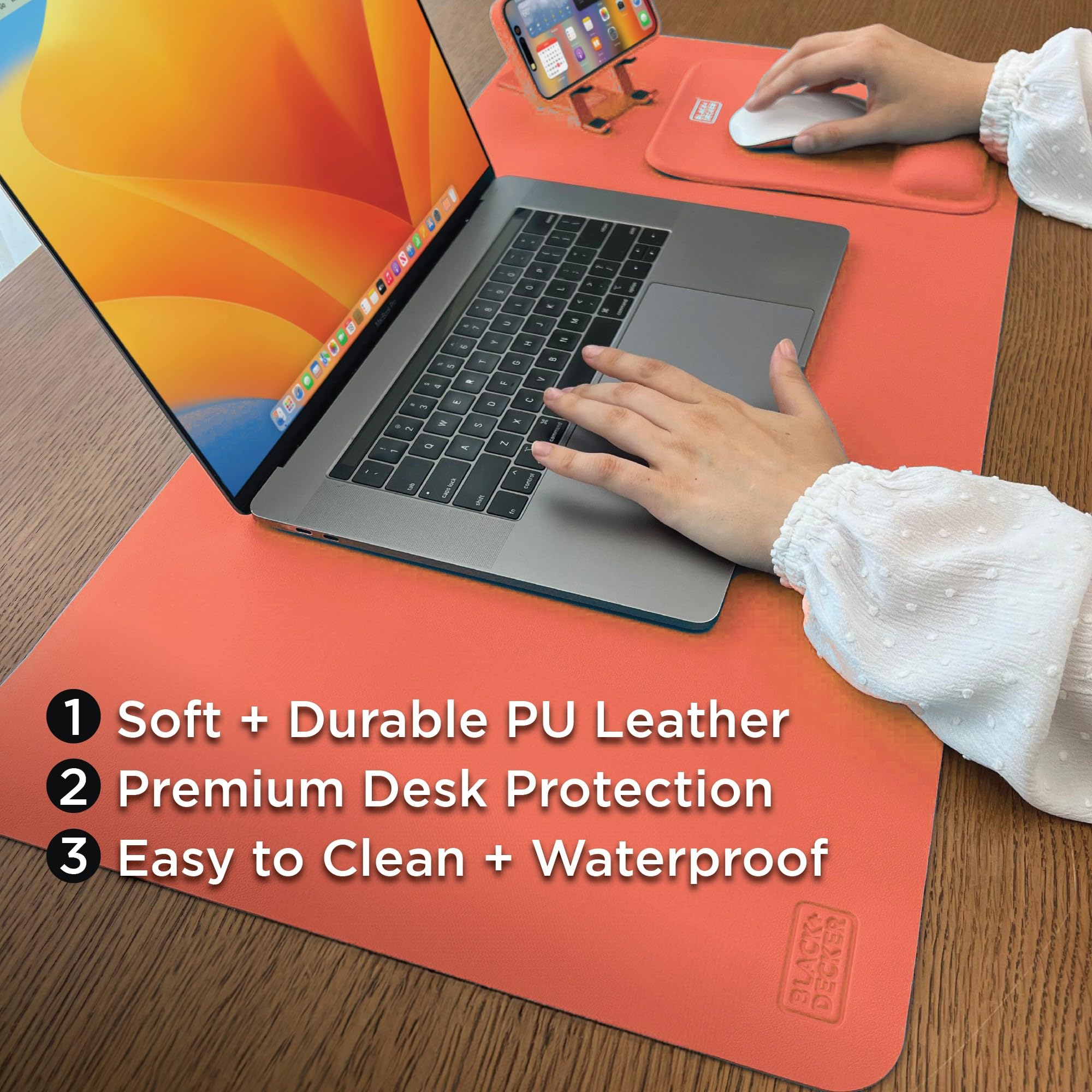 Black+Decker Tappetino da scrivania in pelle per tastiera e mouse, accessori da scrivania da ufficio, protezione per ufficio, per uomini, donne, adolescenti, tappetino da scrivania per giochi, lavoro