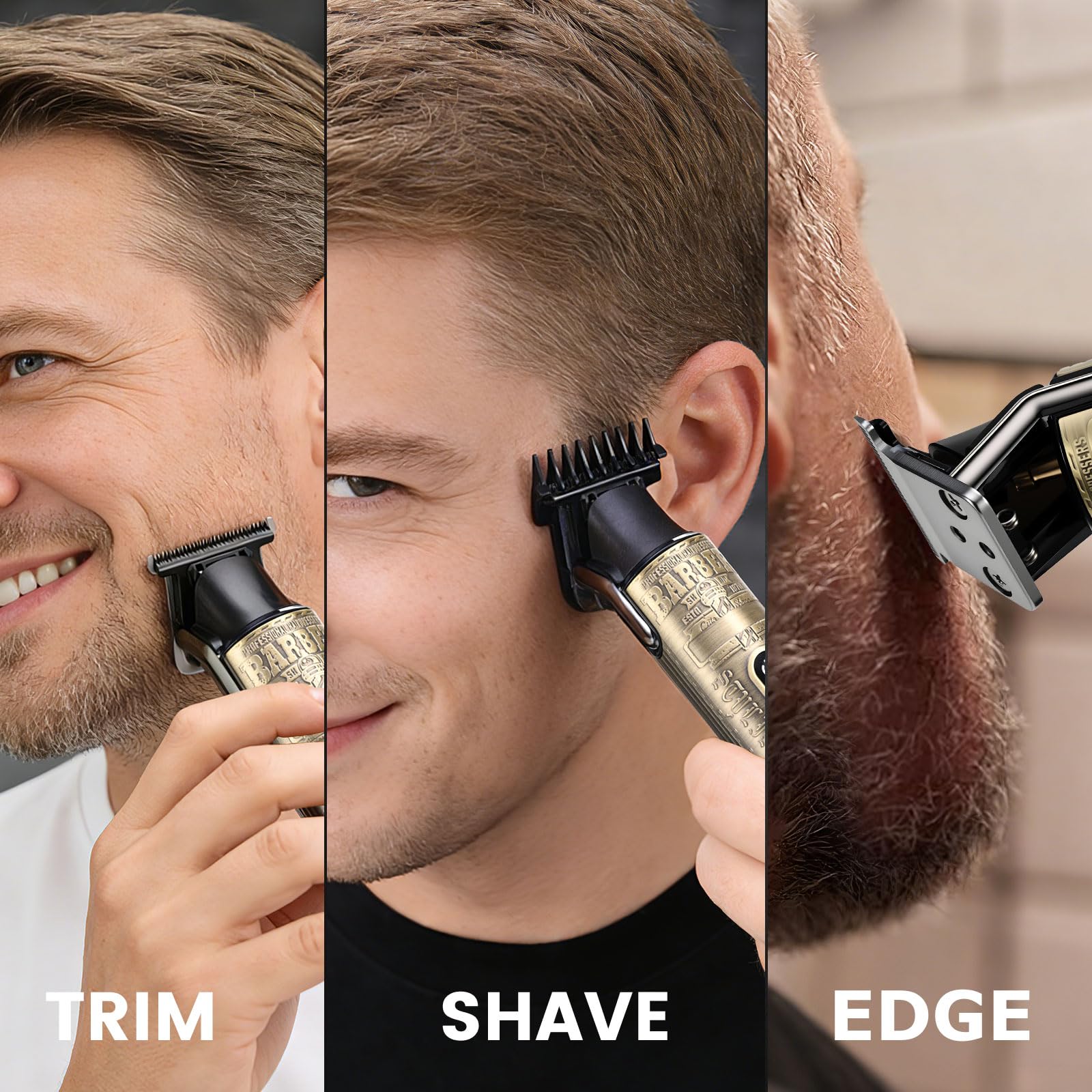 Tondeuse Barbe Homme, Professionnelle Tondeuse de Finition, Charge Type C avec Indicateur, 4 Sabots Magnétiques, IPX6 pour Usage Sec/Humide, Kit Complet Barbe et Cheveux pour Salon à Domicile