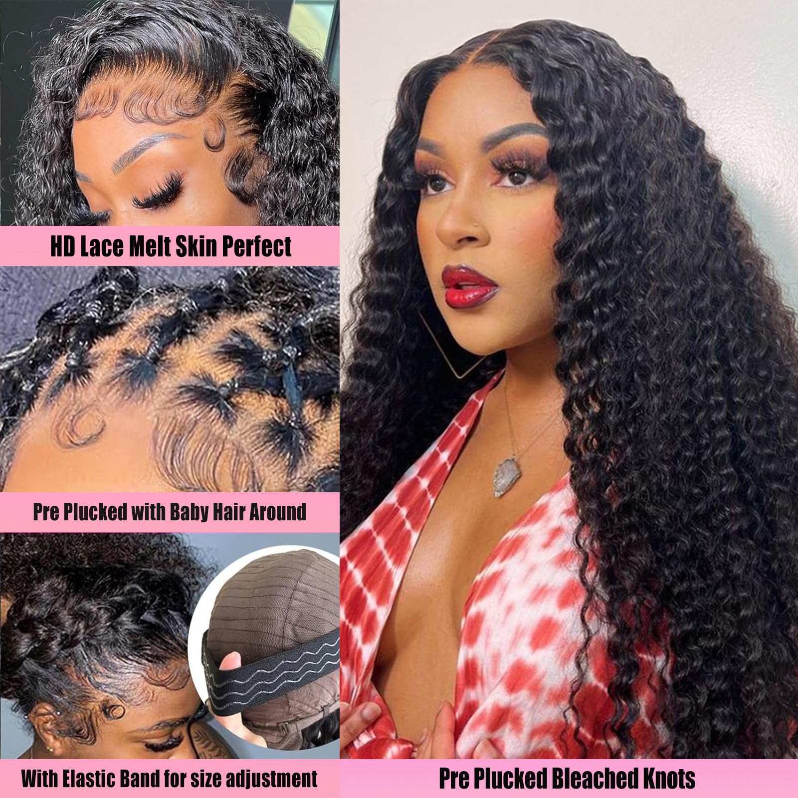Deep Wave Lace Front Wig Human Hair 200 Density 13x6 HD Transparent Lace Pre Amazon.com : Deep Wave Lace Front Wigs Human Hair 13x6 HD  main image 3