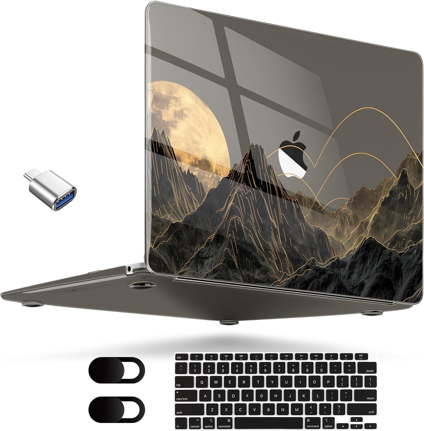 MEEgoodo for MacBook Air 13 inch Case 2021 2020 2019 2018, Cover Fit Model A2337 M1 A2179 A1932, Flexible Crystal Case for 13.3-inch Laptop, Hard Shell Cases for MacBook Air M1,Glowing Lines Full Moon