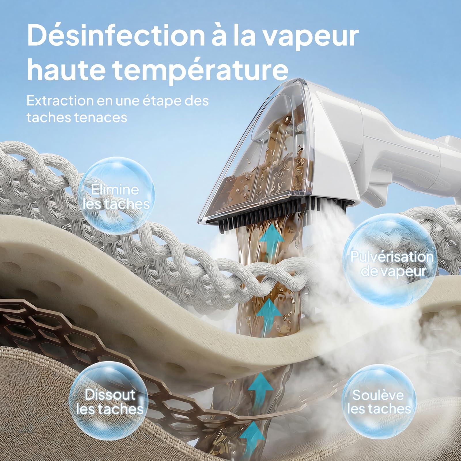 Livatro Shampouineuse Canapé, 1700W Nettoyeur Canapé Tissu, 15KPa Nettoyeur Vapeur Pour Canapé, Double Réservoir 1,6 L + 1,2 L, Fonction Autonettoyante,Injecteur Extracteur Pour Canape,Tissus,Voiture
