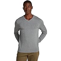 Tommy Hilfiger Uomo Pullover Essential Cotton Scollo a V, Grigio (Medium Grey Heather)