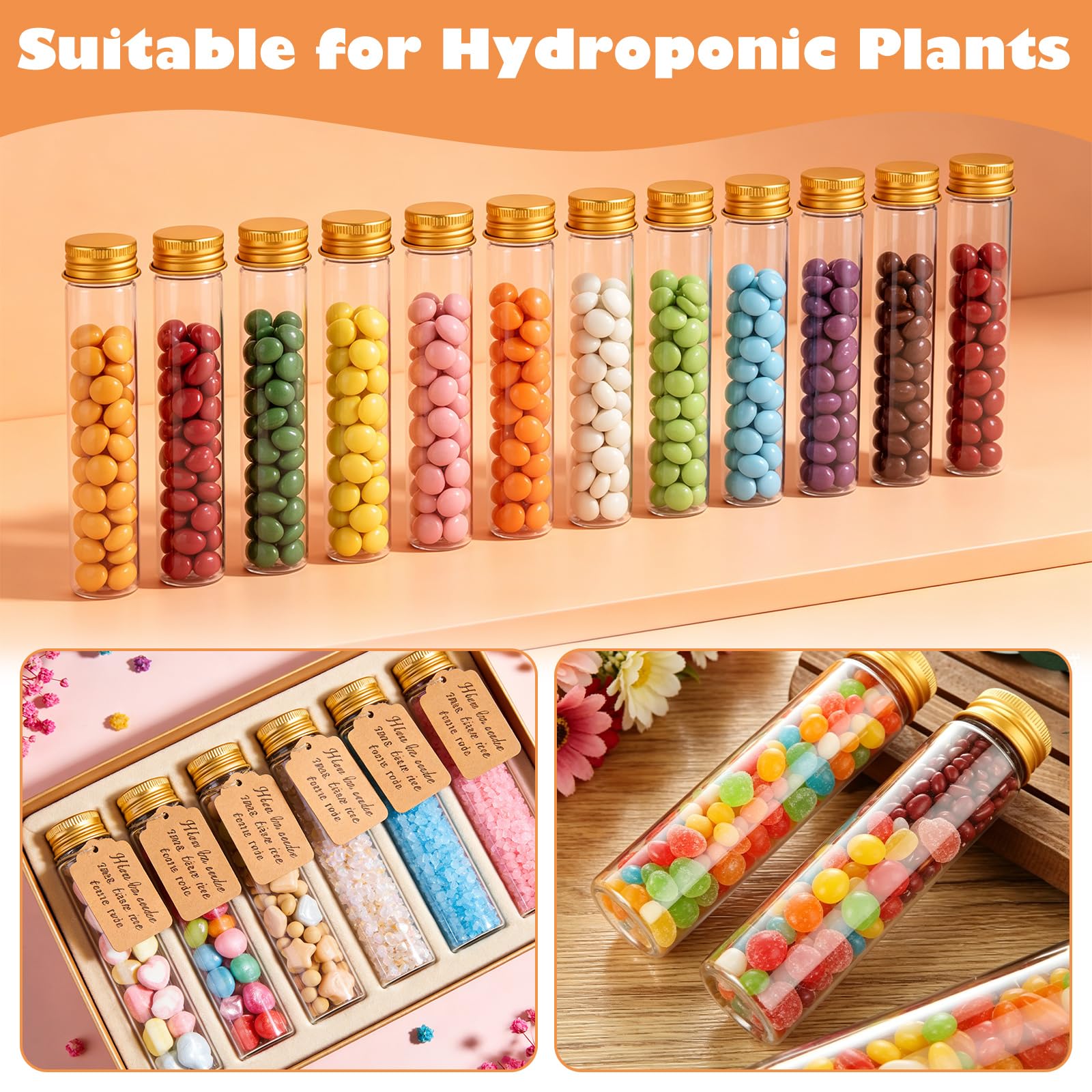 Confezione da 50 provette da 80 ml con tappi, in plastica trasparente, vuote, a prova di perdite, per caramelle, sale da bagno, spezie, decorazione per la casa e le feste, fondo piatto