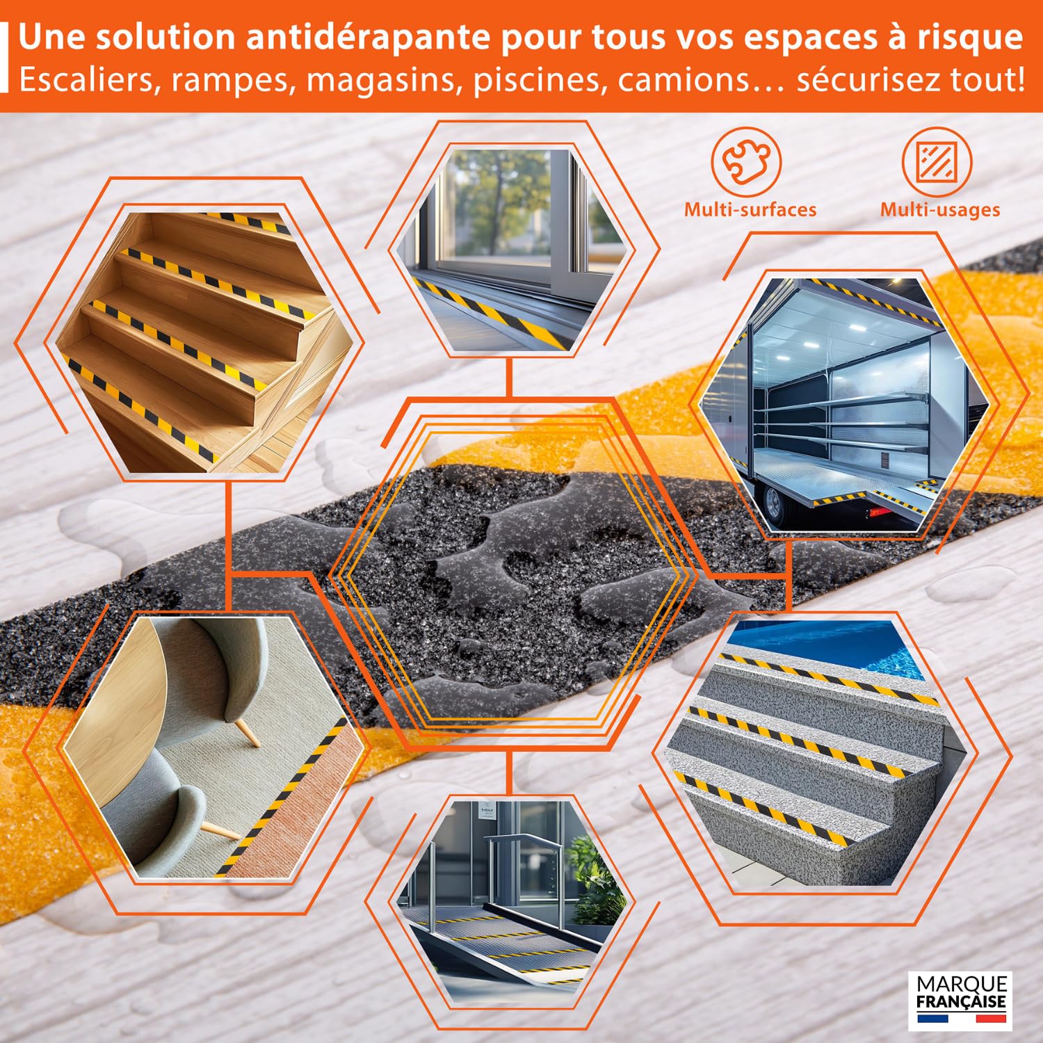 Bande Antidérapante Escalier ✮Marque Francaise✮ Lotde2 Rubans Marche Escalier Marquage Exterieur Interieur 10mX5 Adhésif Noir/Jaune Tape Bande Antiderapante Adhesive Ruban Antidérapant✯GARANTIE À VIE✯