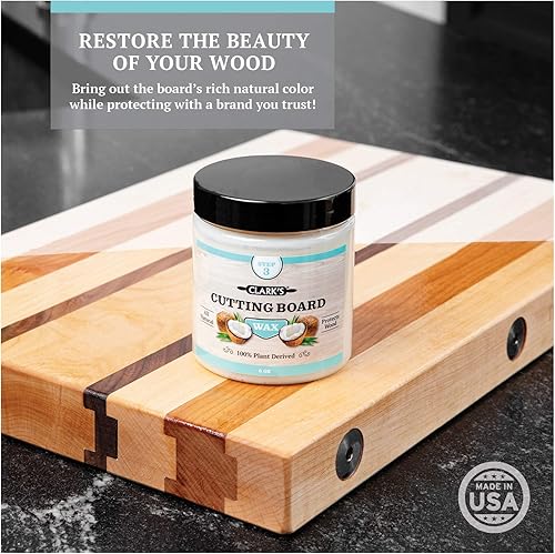 Miniatura 7 de CLARK'S Kit de cuidado de tabla de cortar con aceite de coco, incluye aceite de bloque de carnicero y cera, fabricado con aceite de coco refinado,