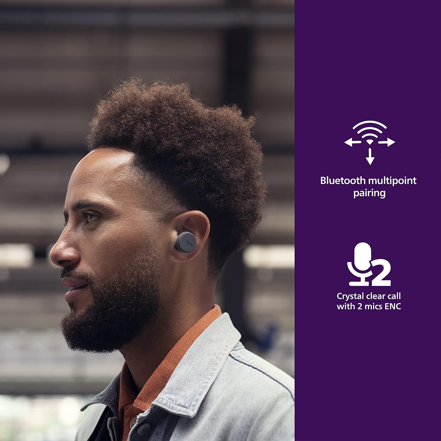 philips t8506 true wireless headphones with noise canceling pro anc wind noise reduction bluetooth multipoint connectivity black