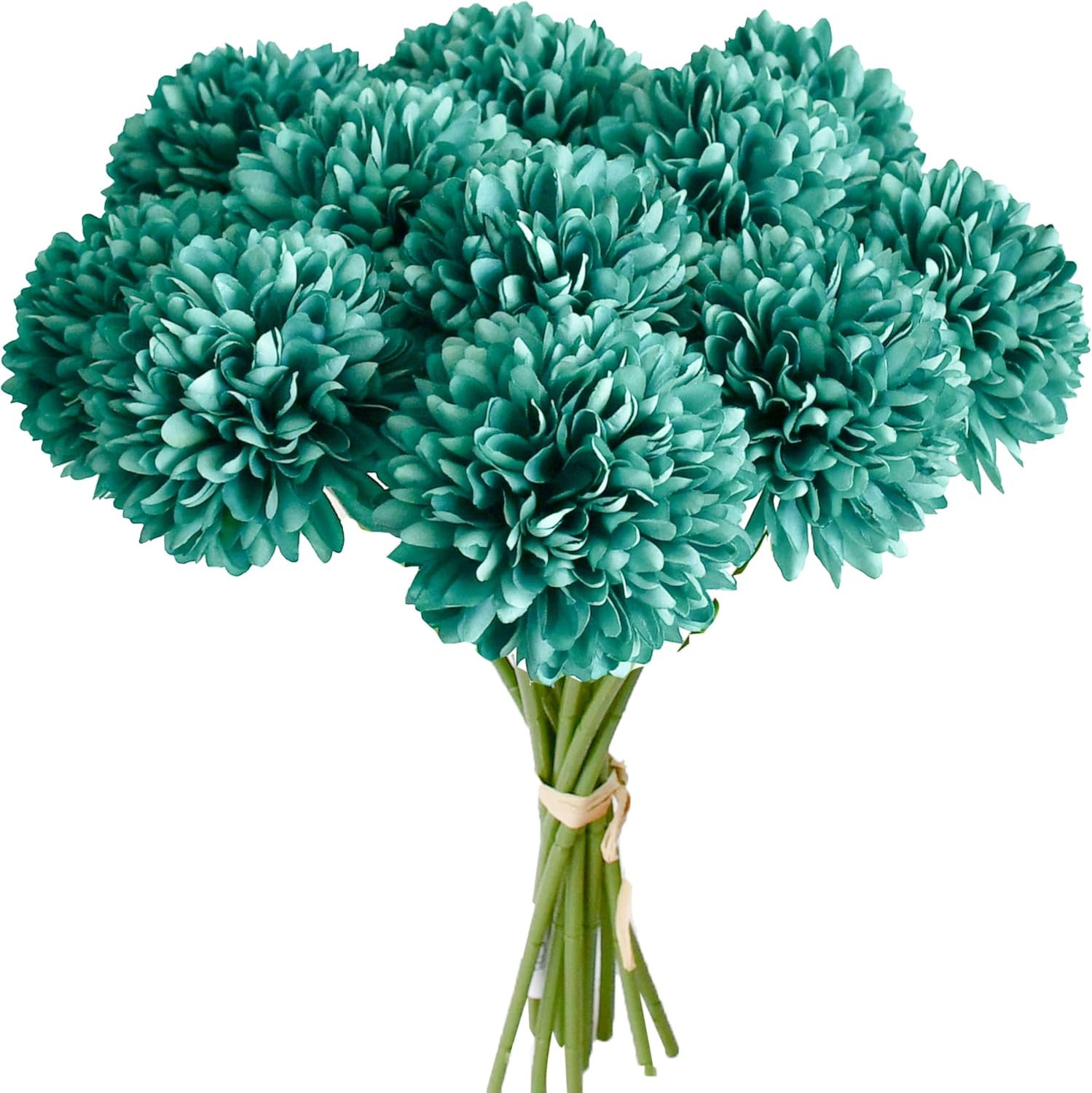 Mandy's Teal Artificial Ball Chrysanthemum 12 Stems Faux Flowers with Bendable Stems for Valentine's Day and Easter Decorations DIY Wedding Centerpiece Fall Decor Home Arrangements