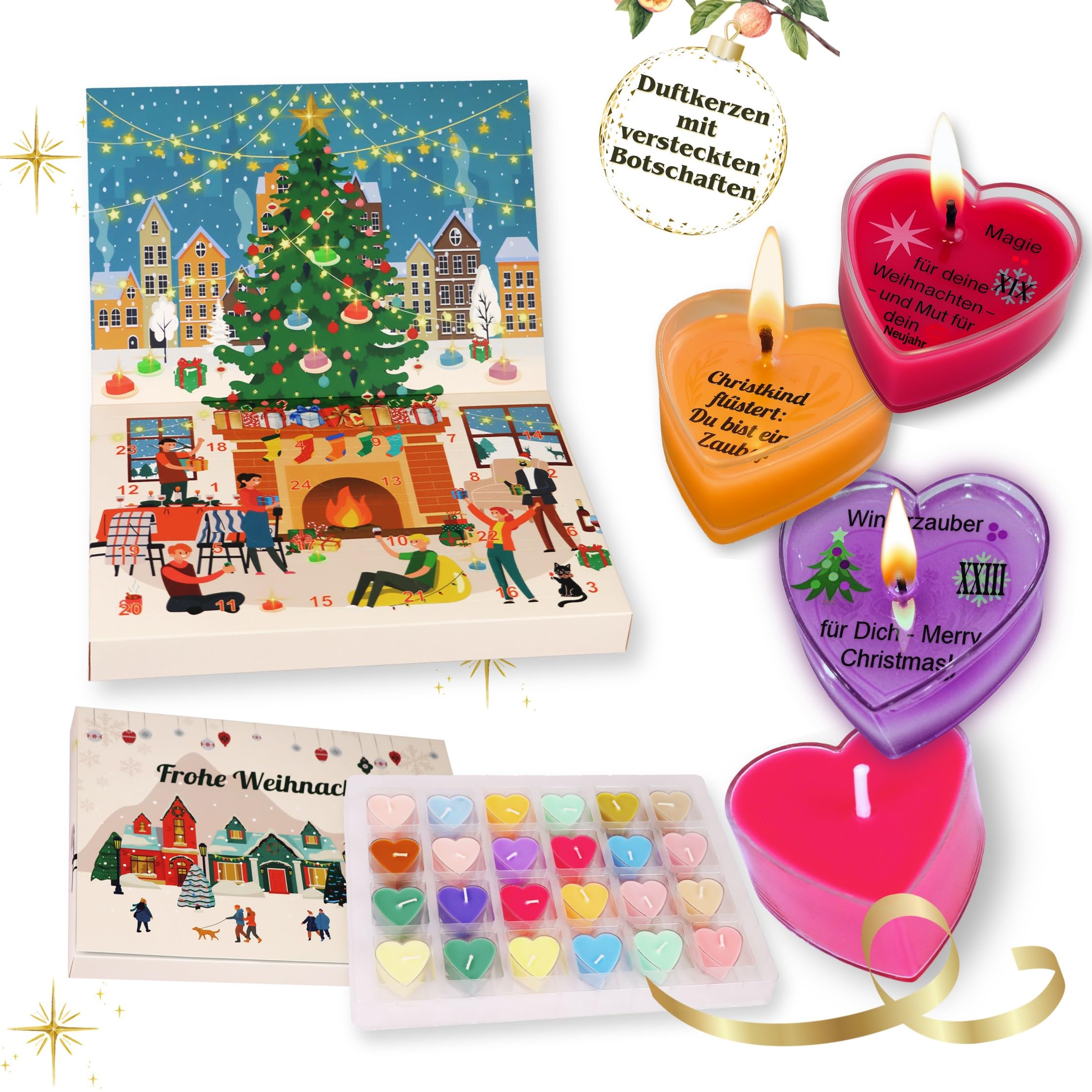 Duftkerzen Adventskalender 2025 - Kerzen mit versteckten Botschaften, Geschenk für Frauen, Geschenkset für Mama Eherfrau zu Weihnachten (Advent-Duft02)