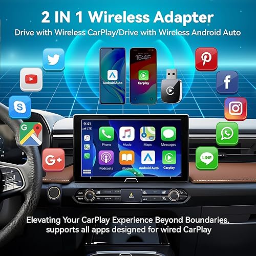 Miniatura 3 de Adaptador inalámbrico CarPlay para iPhone, 2 en 1 para Apple Carplay y adaptador automático de Android, convierte con cable a inalámbrico, Plug &