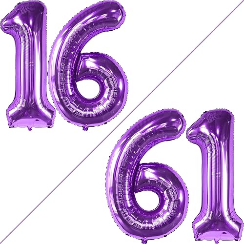 Miniatura 2 de KatchOn, Globos morados del número 16  Gigante, 40 pulgadas  Globo morado del número 16 para decoraciones de cumpleaños de 16 años para niñas