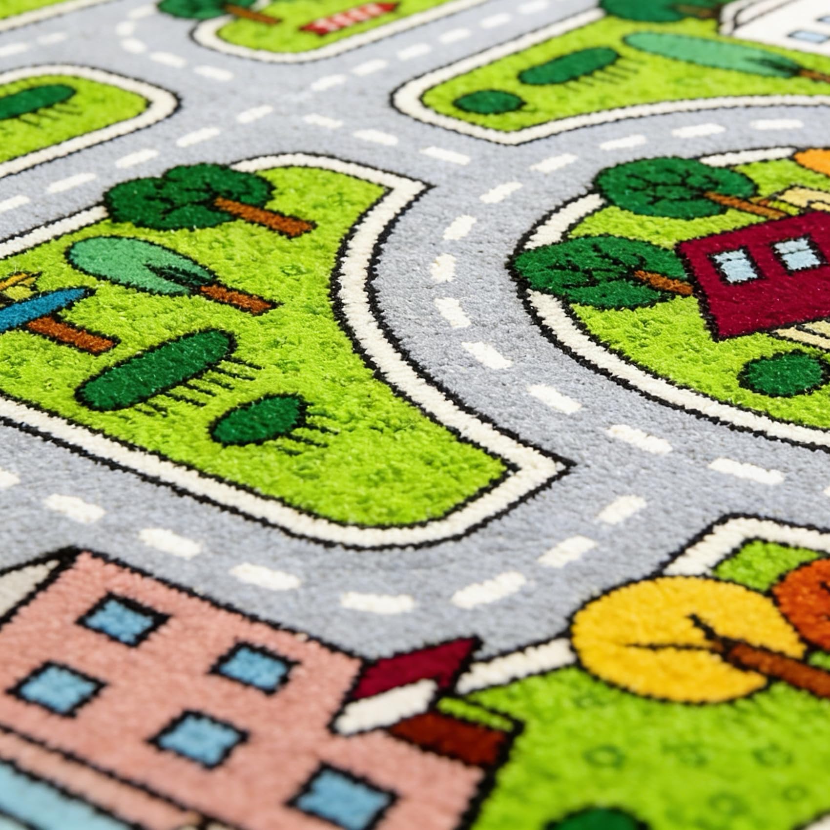 Kinder Teppich Spielteppich Straßen Maschinenwaschbar Kurzer Flor Pädagogischer Spielteppich， Rutschfest Autoteppich Junge Mädchen für Schlafzimmer & Spielzimme（80x150 cm） (Grün, 100*160cm)