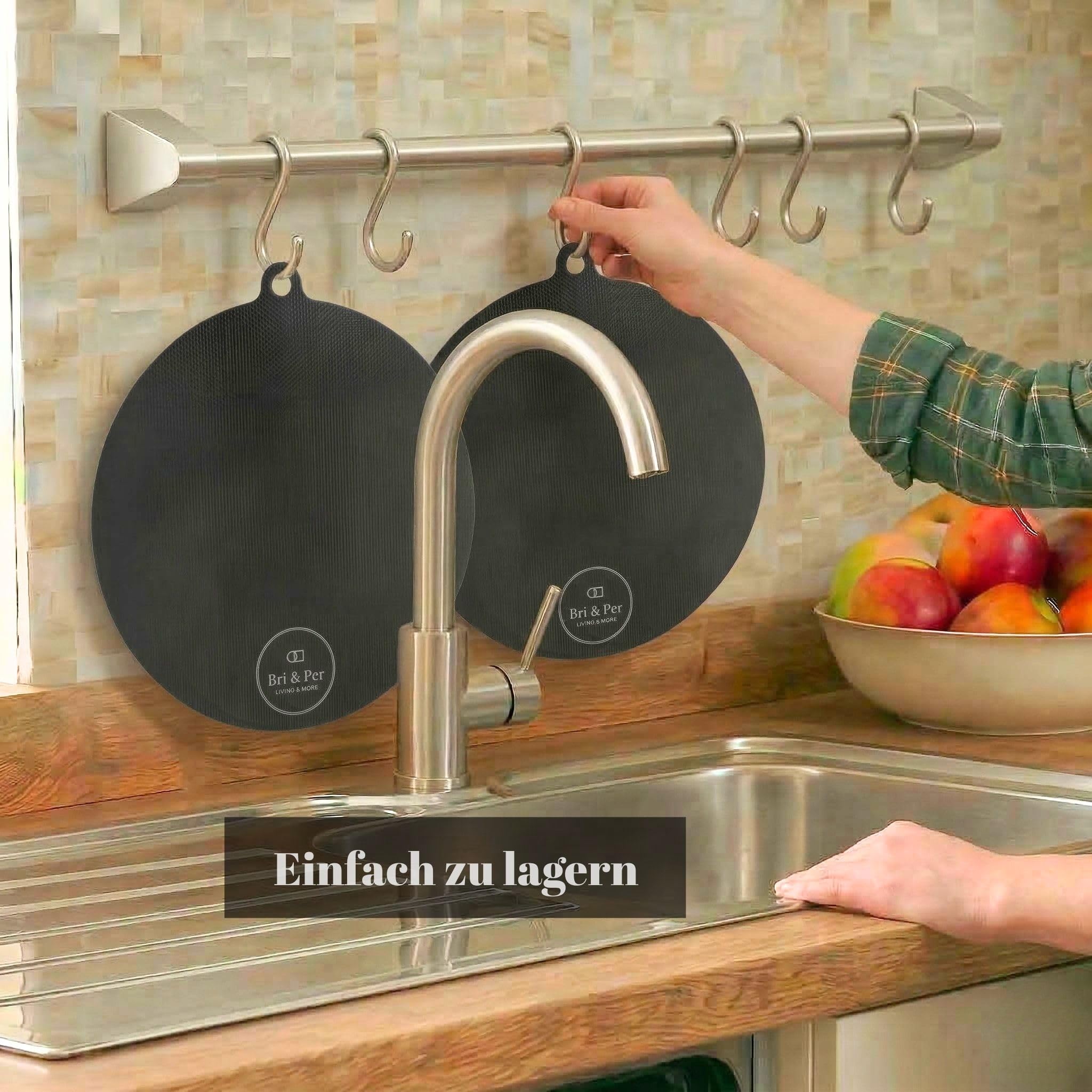Bri & Per Induktionskochfeld Schutzmatte Set 5 Stück – Induktionsschutzmatte zum Kochen, Schutz für Induktionskochfeld, rutschfest & hitzebeständig 280°C – 3 × 22 cm rund, 1 × 24 cm rund, 1 x 25×35 cm