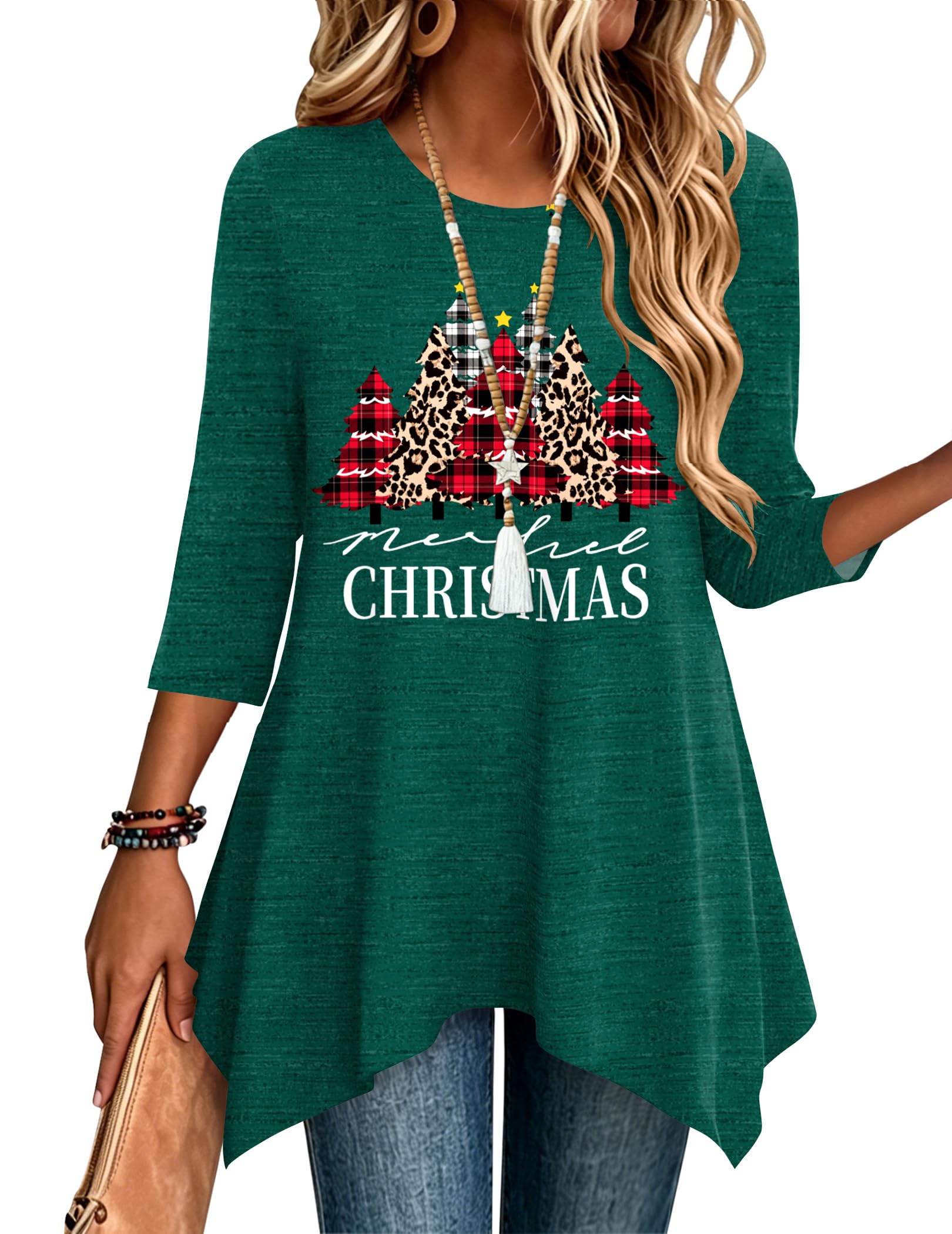 Zeagoo Womens Tops 3/4 Sleeve Loose Fit Dressy Tunics Plus Size Boho Shirts