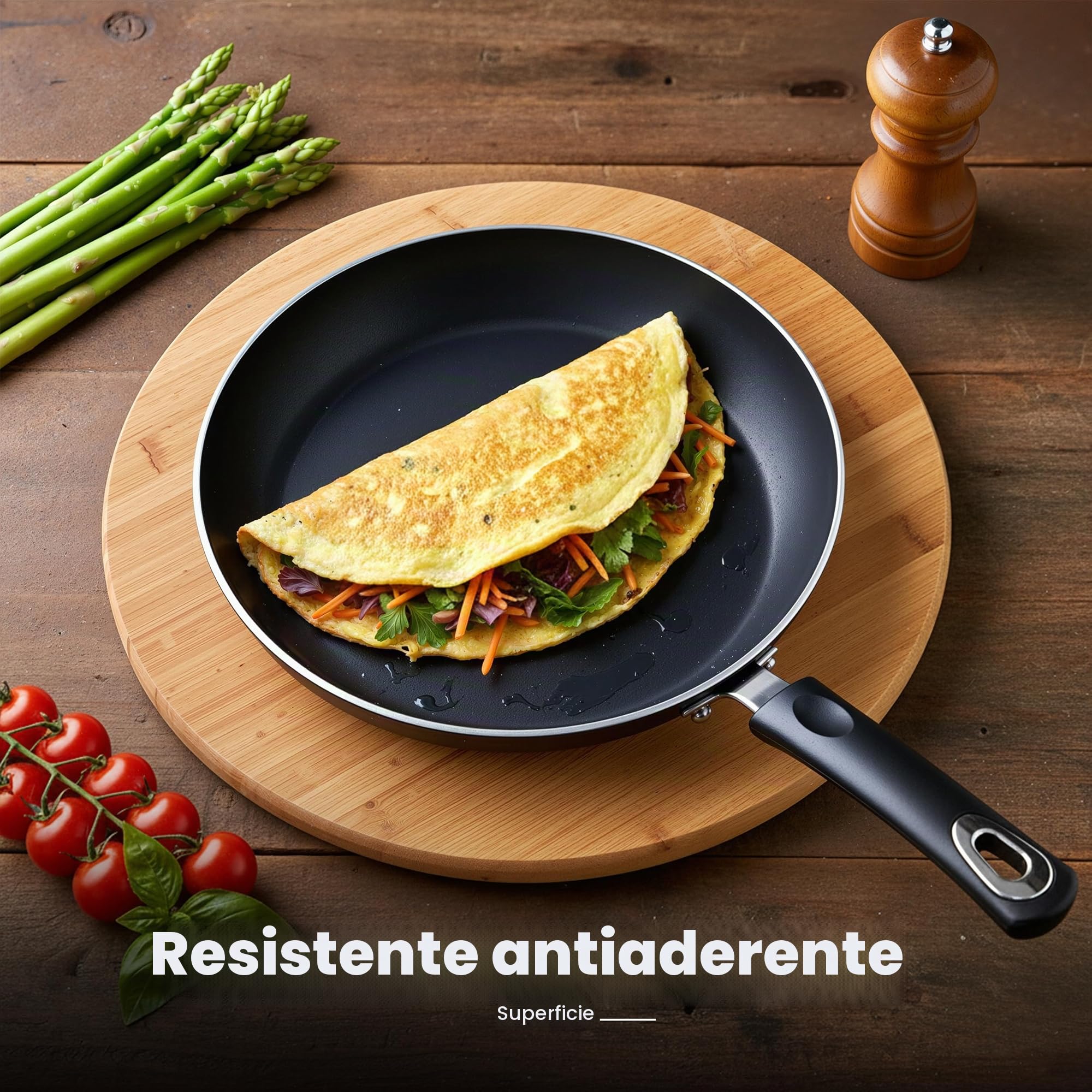 KICHLY Set di pentole e padelle antiaderenti, 5 pezzi, padelle a induzione da 20 cm, 28 cm, casseruola con coperchi 20 cm, 18 cm, casseruola non a induzione da 16 cm, set di pentole lavabili in