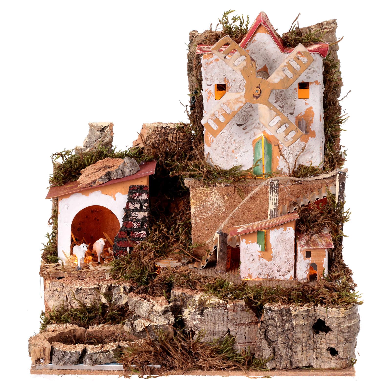Holyart Paisaje con molino de viento eléctrico Belén 4 cm 30x25x25 cm