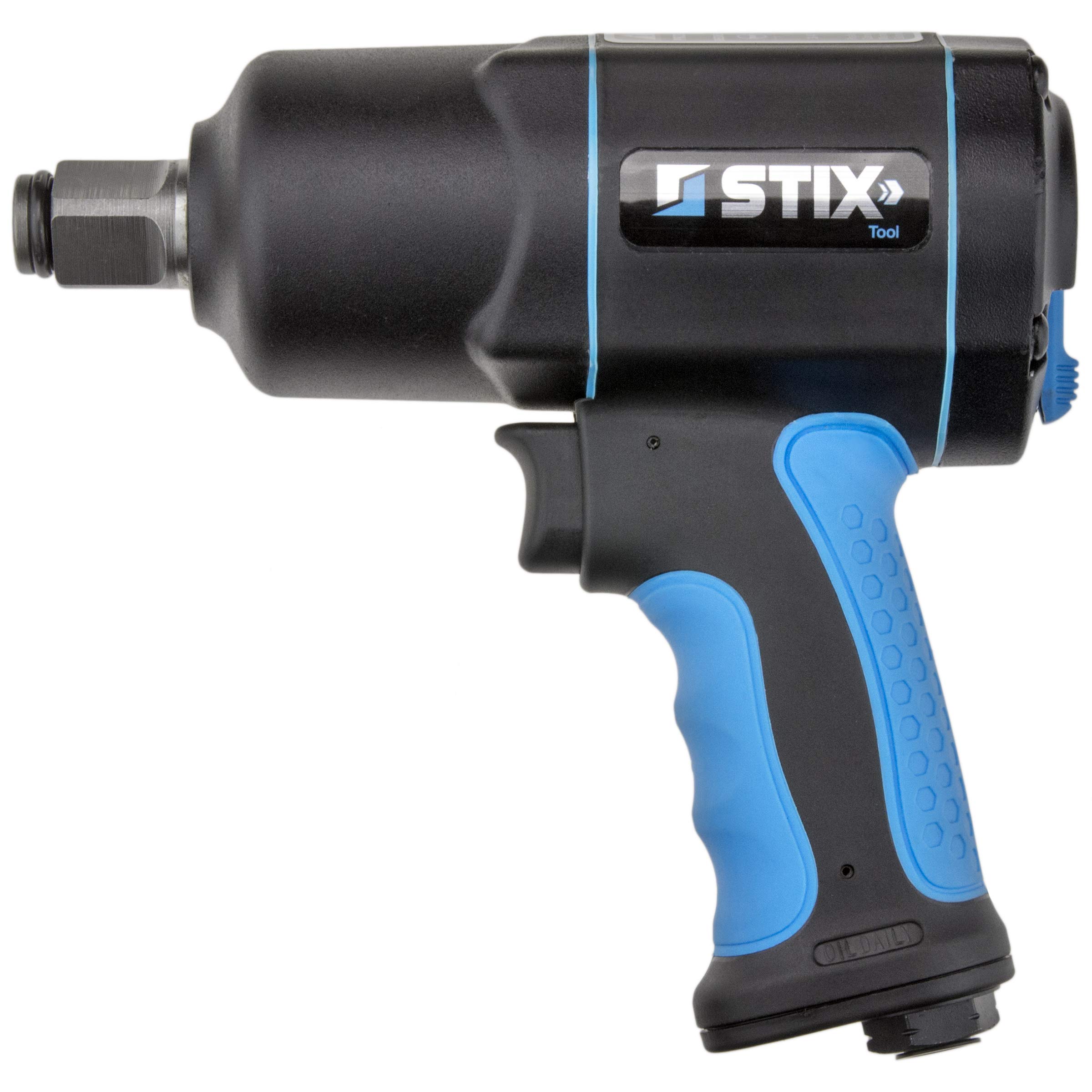 Stix STT-22 wkrętarka udarowa pneumatyczna Profi Set 2200 Nm 3/4 cala Twin Hammer obudowa kompozytowa ze spiralnym wężem pneumatycznym 10 m 14 x 10 mm poliuretan niebieski – zestaw kluczy udarowych do