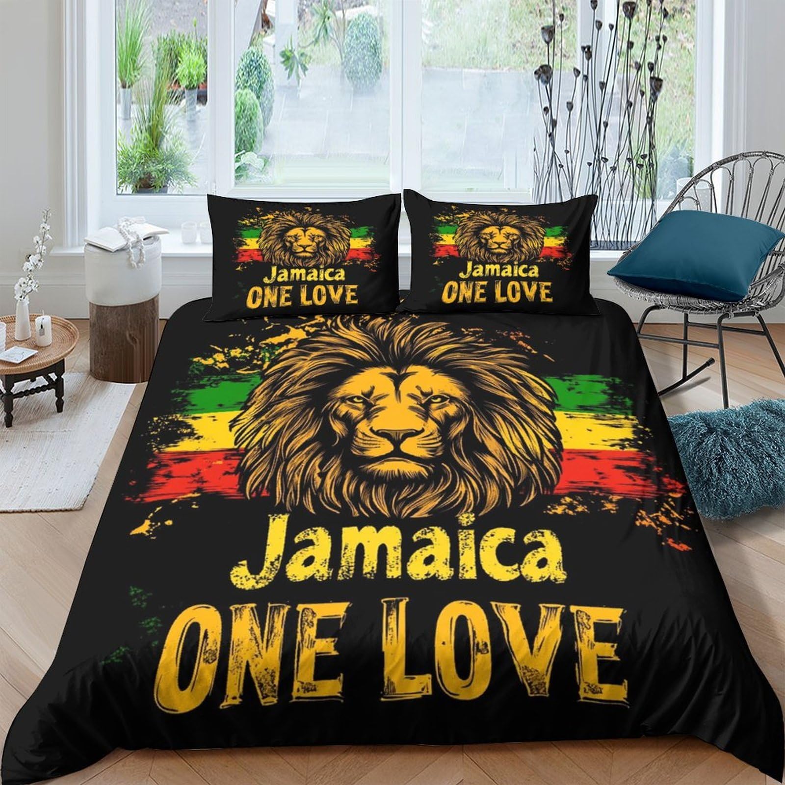 Ctjqhvkz Style-9 3D Printed Jamaican Lion Fitted Sheet Microfiber Vibrant Reggae Bed Cover Bedroom Decor Dustproof Machine Washable Single（135X200cm）