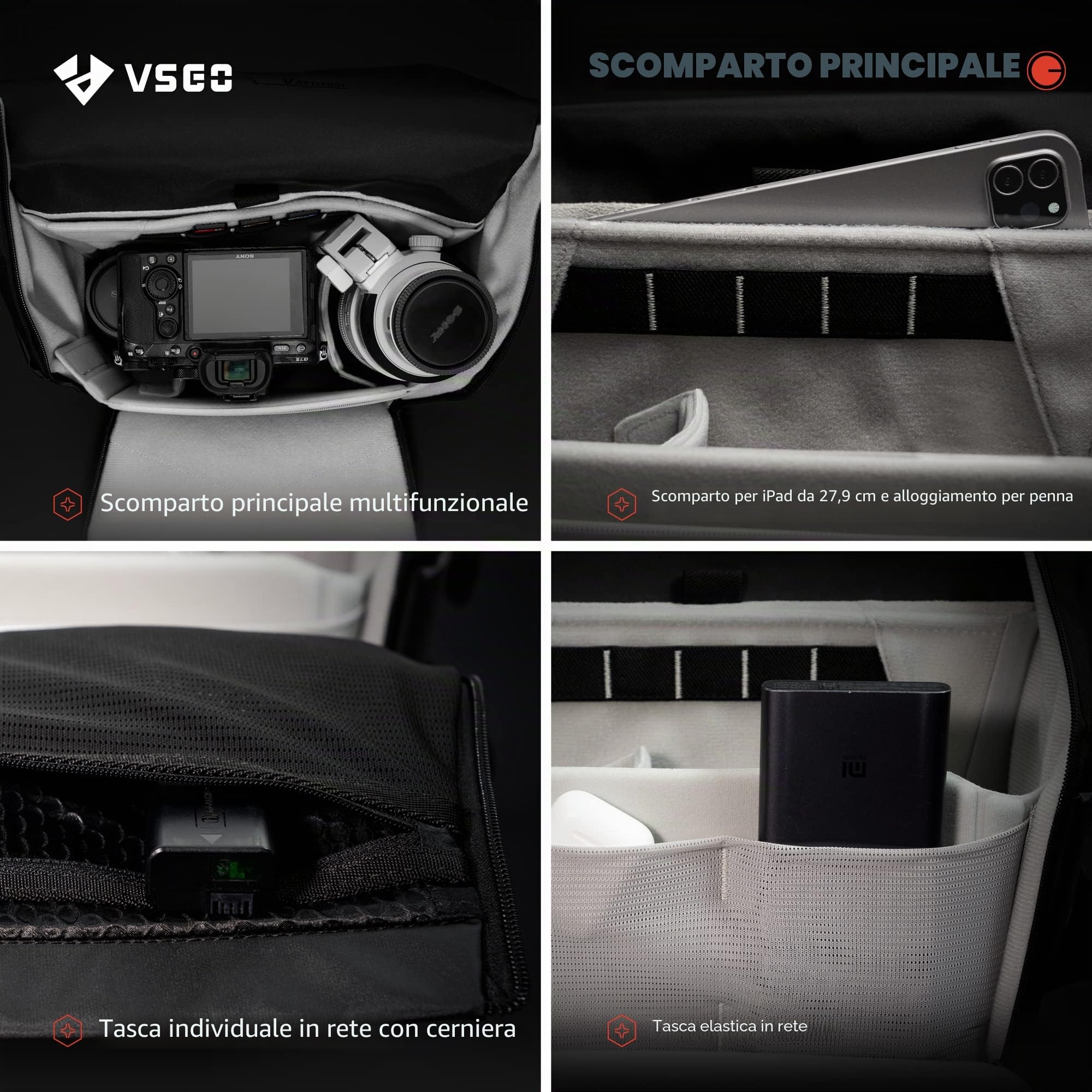 VSGO Borsa fotografica professionale borsa a tracolla micro fotocamera reflex fotocamera digitale drone attrezzature fotografiche (6L)