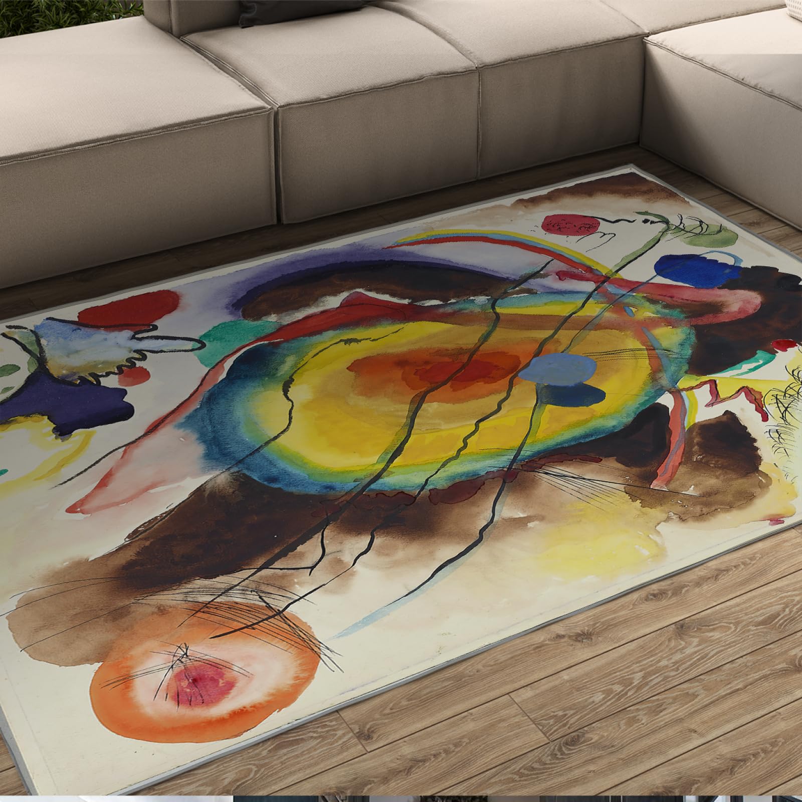 Tapis aquarelle Kandinsky imprimé intérieur extérieur ultra résistant
