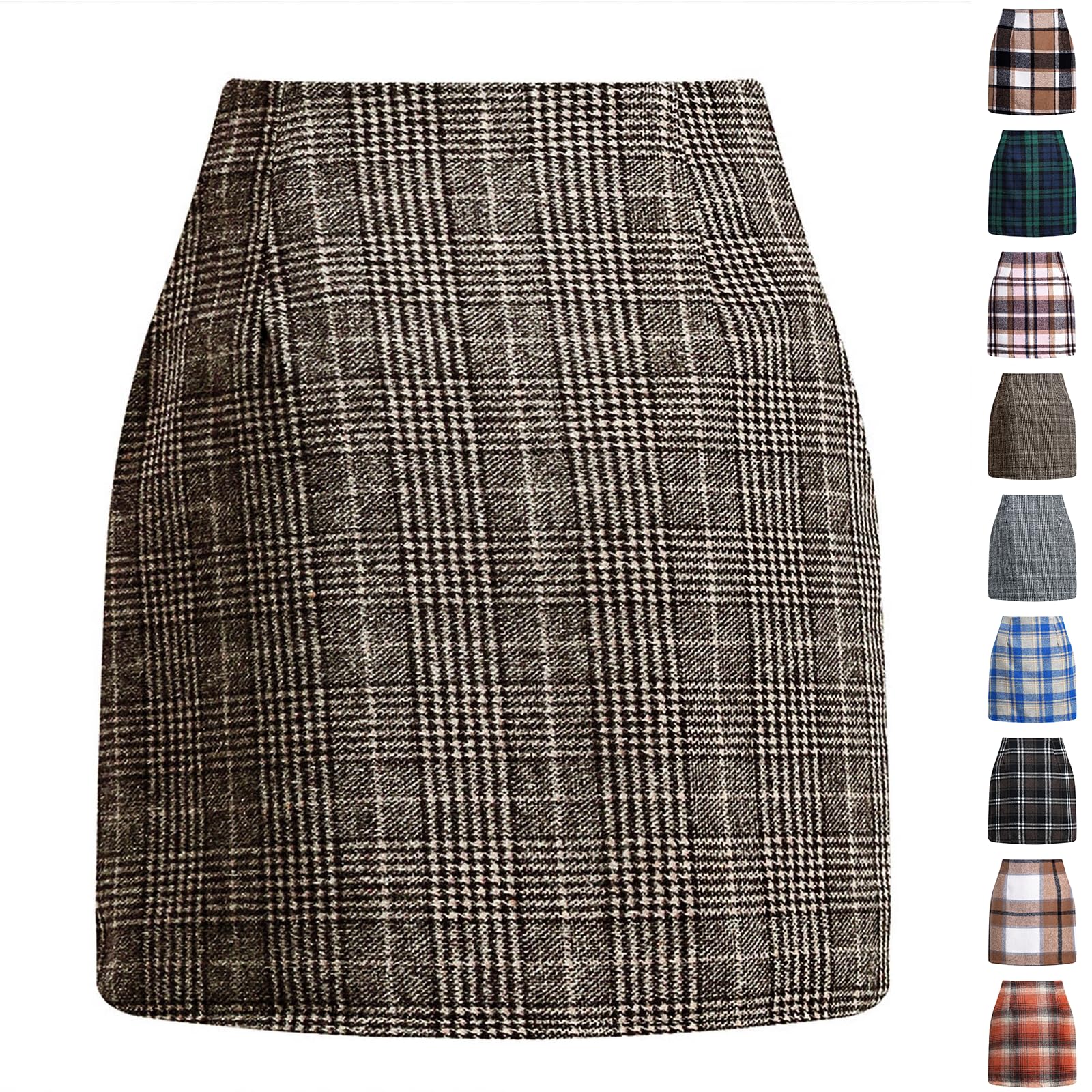 Plaid Mini Skirt for Women High Waist A Line Bodycon Pencil Fall Skirts Comfy Wool Mini Skirts Sexy Plaid Skirt