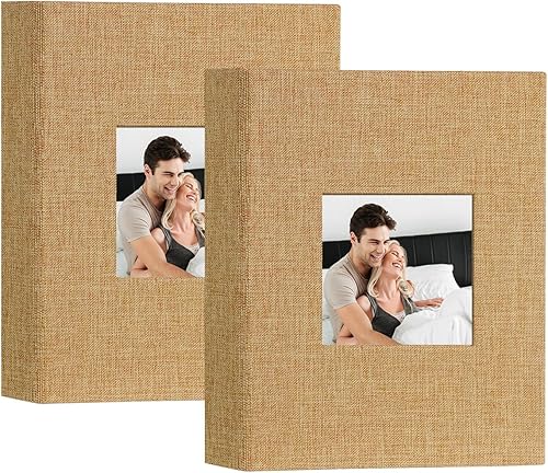 Artmag Mini álbum de fotos de 4 x 6 pulgadas, 50 bolsillos, paquete de 2, cubierta de lino con ventana frontal, capacidad para 100 fotos verticales