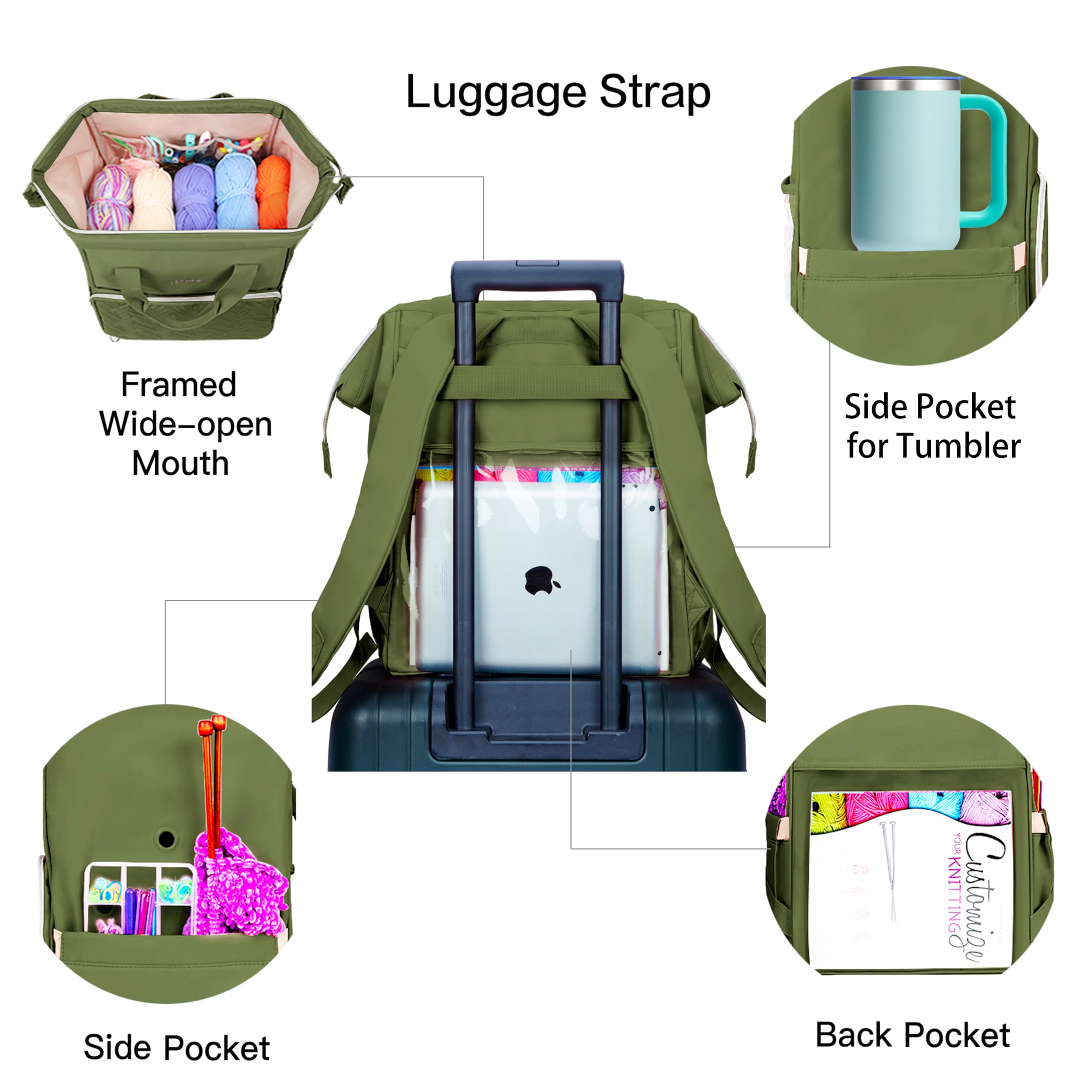 Leudes Zaino porta lavoro a maglia, organizer per filati, grande, borsa tote per uncinetto, regalo di Natale