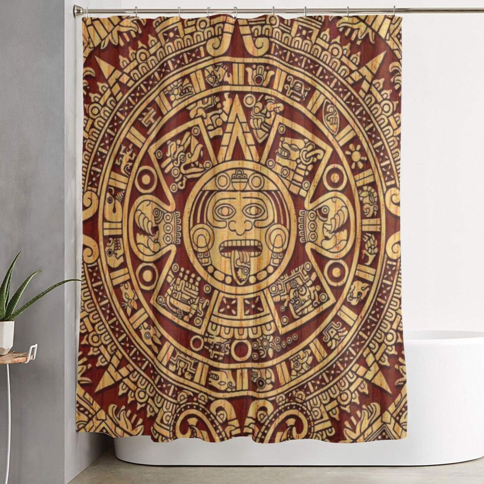 Lukiyys Ancient Aztec Calendar Mayan Calendar Waterproof Polyester Shower Curtains, 60x72 Inches, with Hooks, Fashion Bathroom Decor, Iron