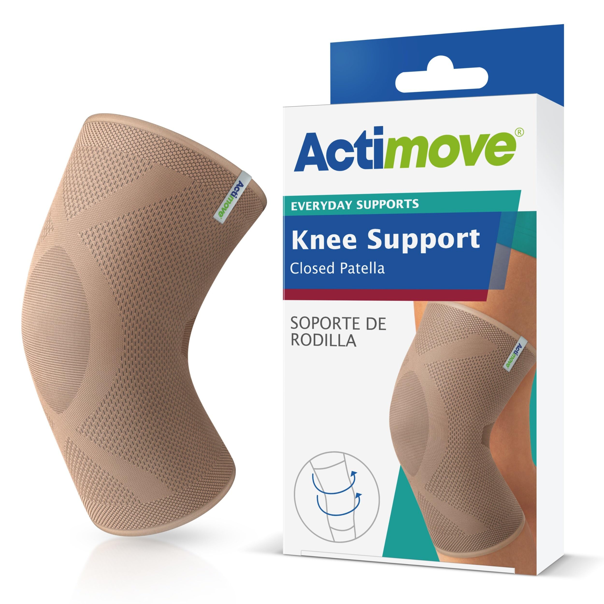 Actimove Everyday Supports Knee Support Closed Patella for Men and Women – Helps with Pain Relief and Swelling – For Chronic Knee Pain and Overuse Knee Injuries – Left/Right Wear – Beige, Small