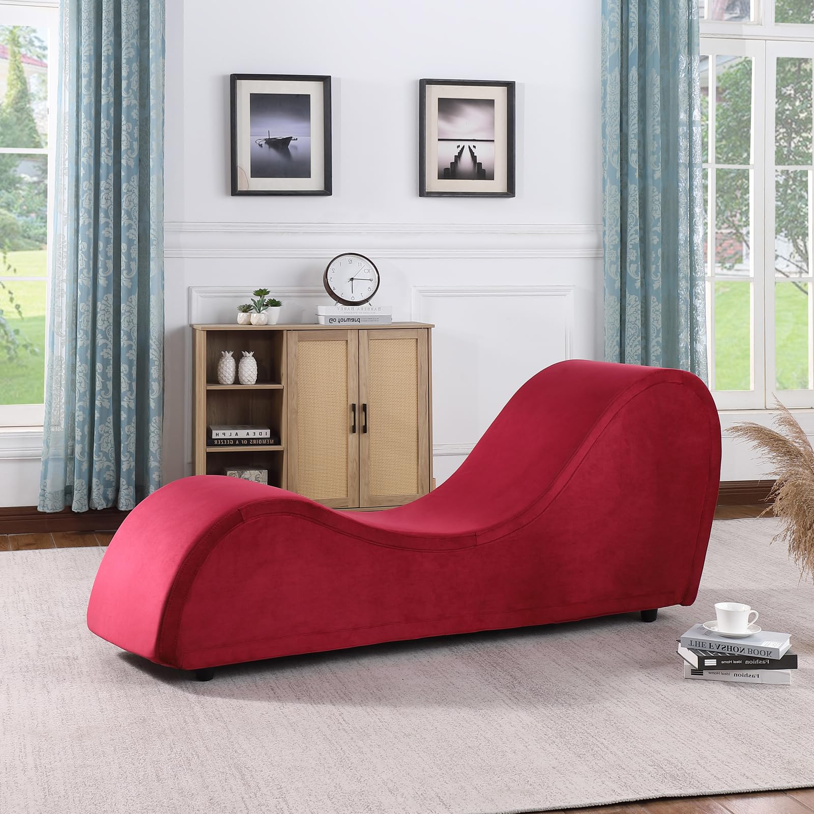 JUBILOOM Yoga Chaise Lounge Chair - Ergonomic Design for Adults, Padded Sponge with Washable, Yoga Chair with Non-Slip Bottom for Bedroom, Living Room, Indoor & Outdoor Yoga Furniture, Dark Grey: JUBILOOM Yoga Sofa - Premium Yoge Sofa for Adults with Enhanced Intimacy and Comfort, Padded Sponge with Washable, Yoga Lounge Bench with Non-Slip Bottom for Bedroom, Living Room, Indoor, Red